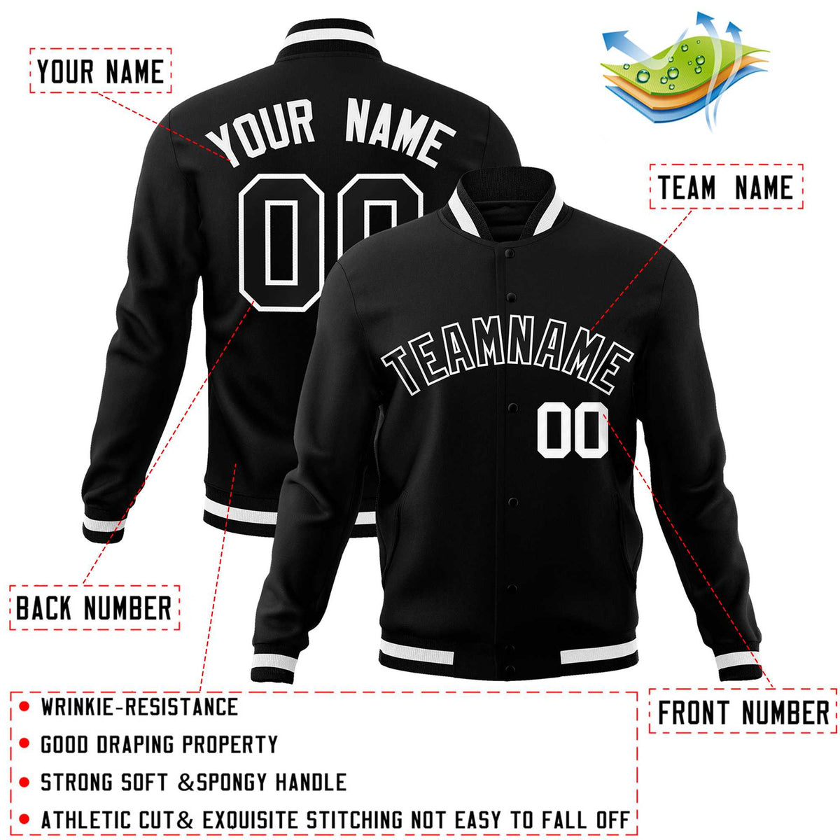 Custom White Black-Gray Classic Style Varsity Full-Snap Letterman Jacket | KXKSHOP