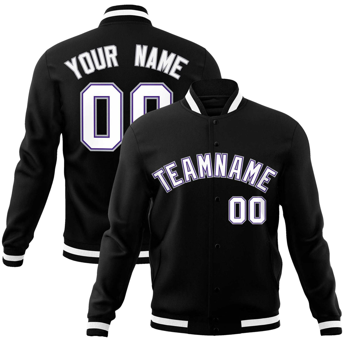 Custom White Black-Gray Classic Style Varsity Full-Snap Letterman Jacket | KXKSHOP