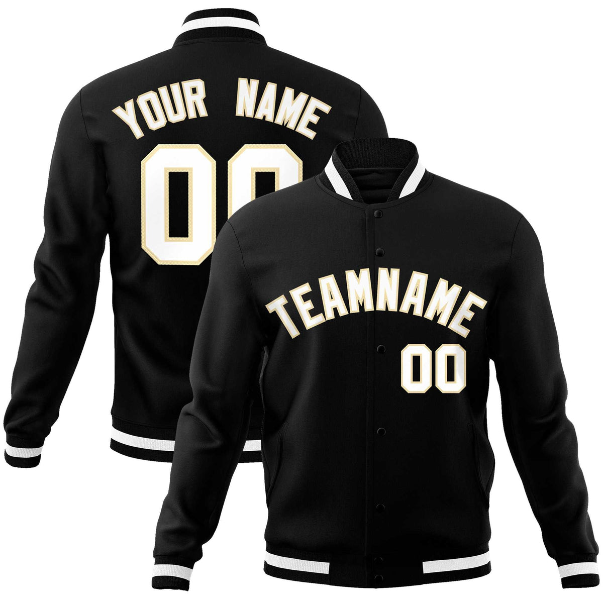 Custom White Black-Gray Classic Style Varsity Full-Snap Letterman Jacket | KXKSHOP