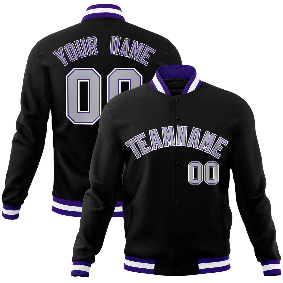 Custom White Black-Gray Classic Style Varsity Full-Snap Letterman Jacket | KXKSHOP