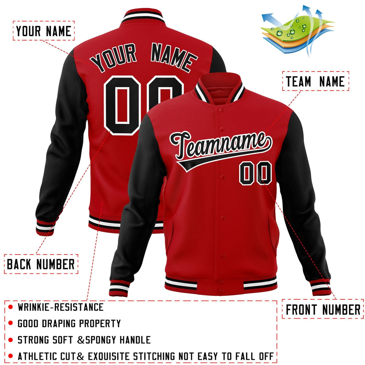 Custom Black White-Black Raglan Sleeves Varsity Full-Snap Letterman Jacket | KXKSHOP