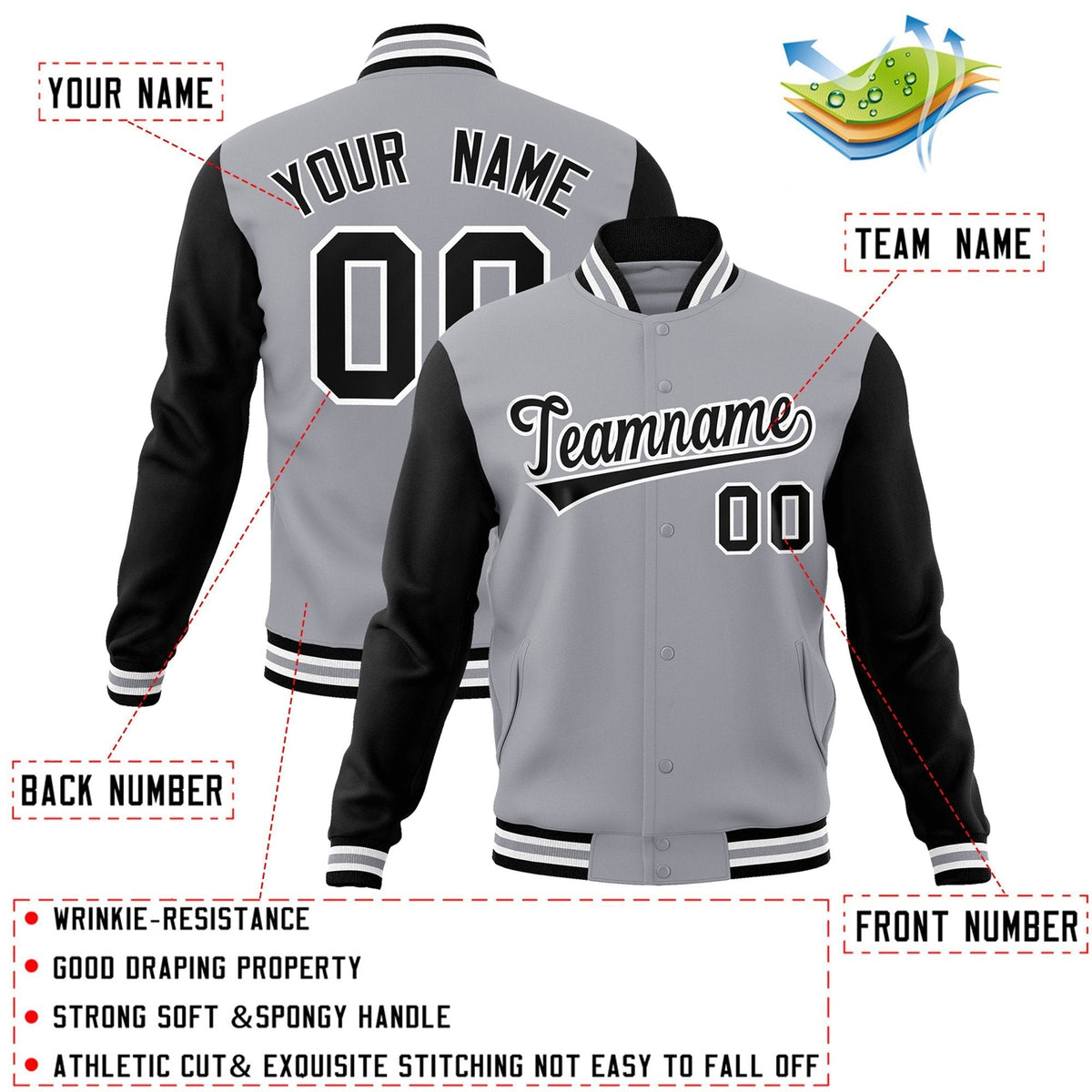 Custom Black White-Black Raglan Sleeves Varsity Full-Snap Letterman Jacket | KXKSHOP