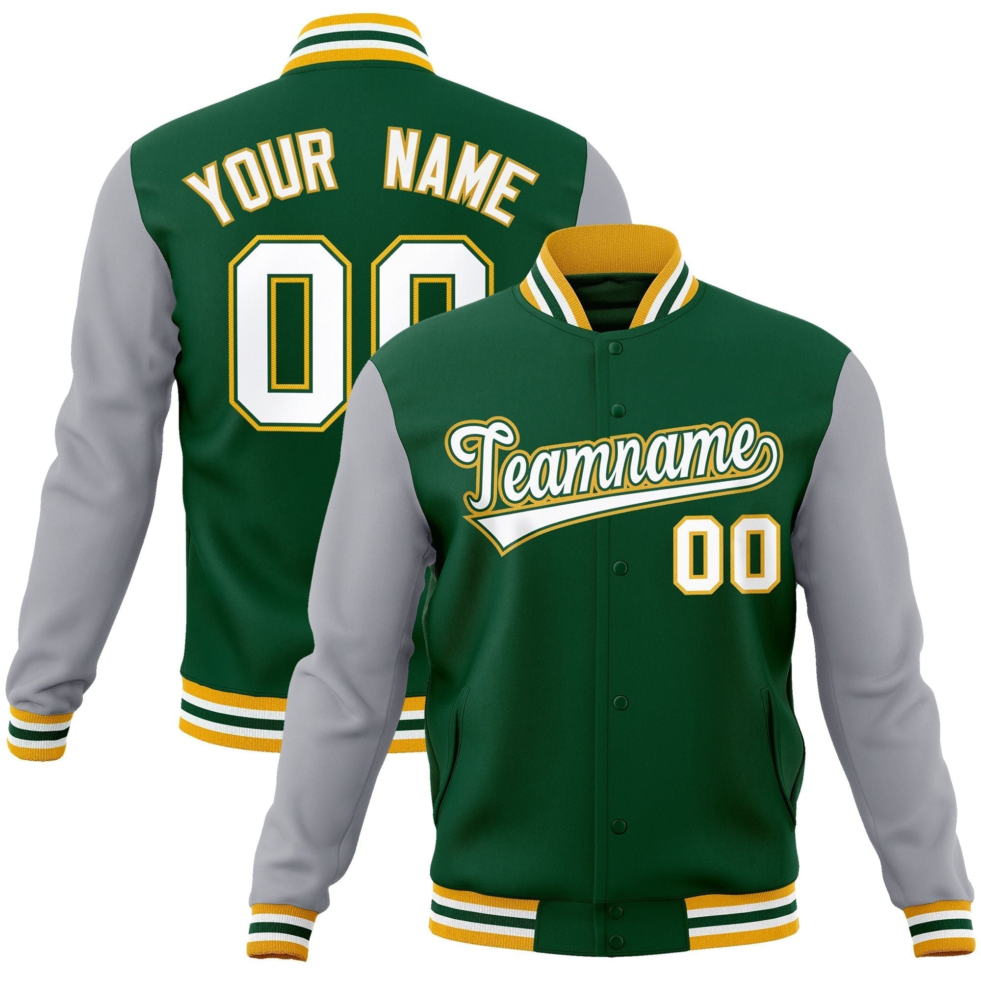 Custom Green White-Green Raglan Sleeves Varsity Full-Snap Letterman Jacket | KXKSHOP