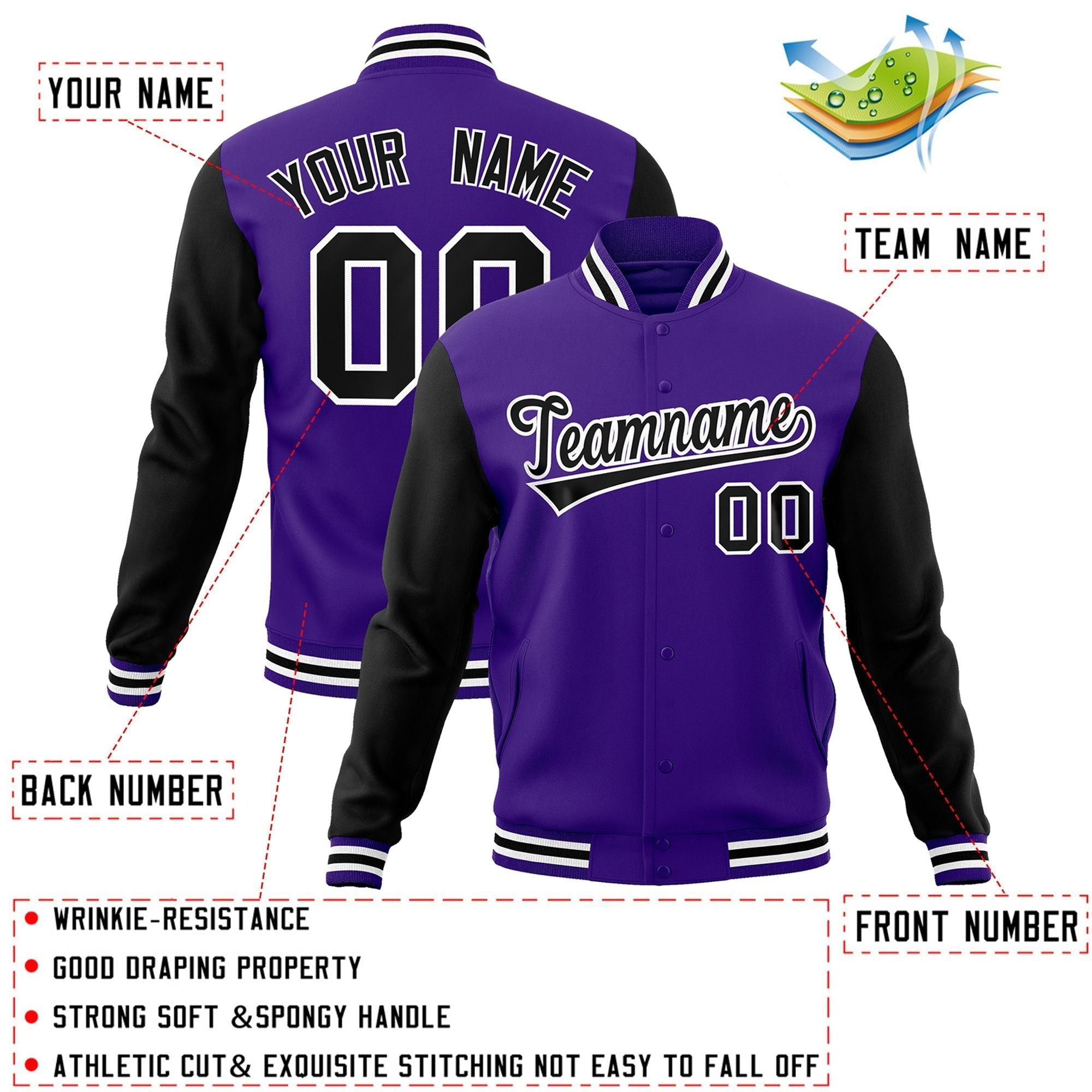Custom Black White-Black Raglan Sleeves Varsity Full-Snap Letterman Jacket | KXKSHOP