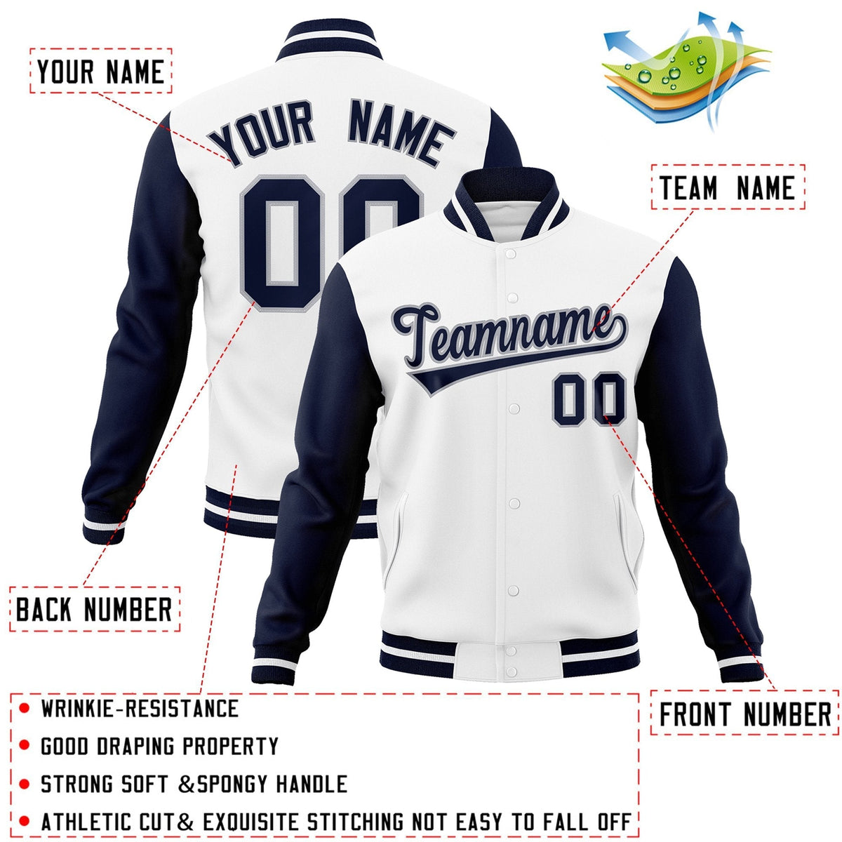 Custom Black White-Black Raglan Sleeves Varsity Full-Snap Letterman Jacket | KXKSHOP