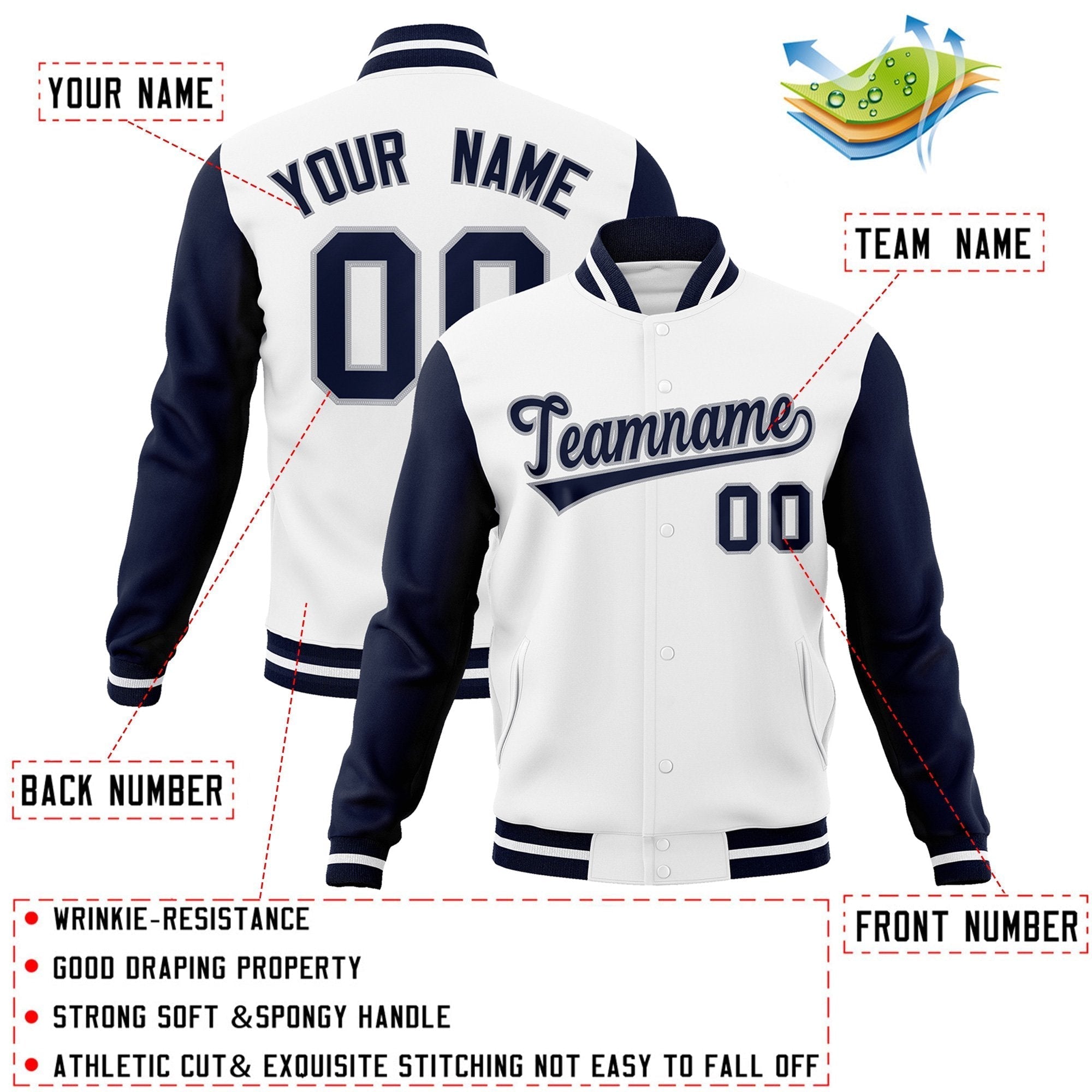 Custom Black White-Black Raglan Sleeves Varsity Full-Snap Letterman Jacket | KXKSHOP