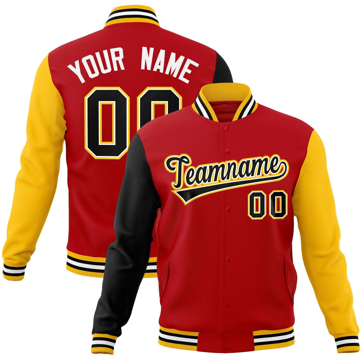 Custom Red Black-White Raglan Sleeves Varsity Full-Snap Letterman Jacket | KXKSHOP