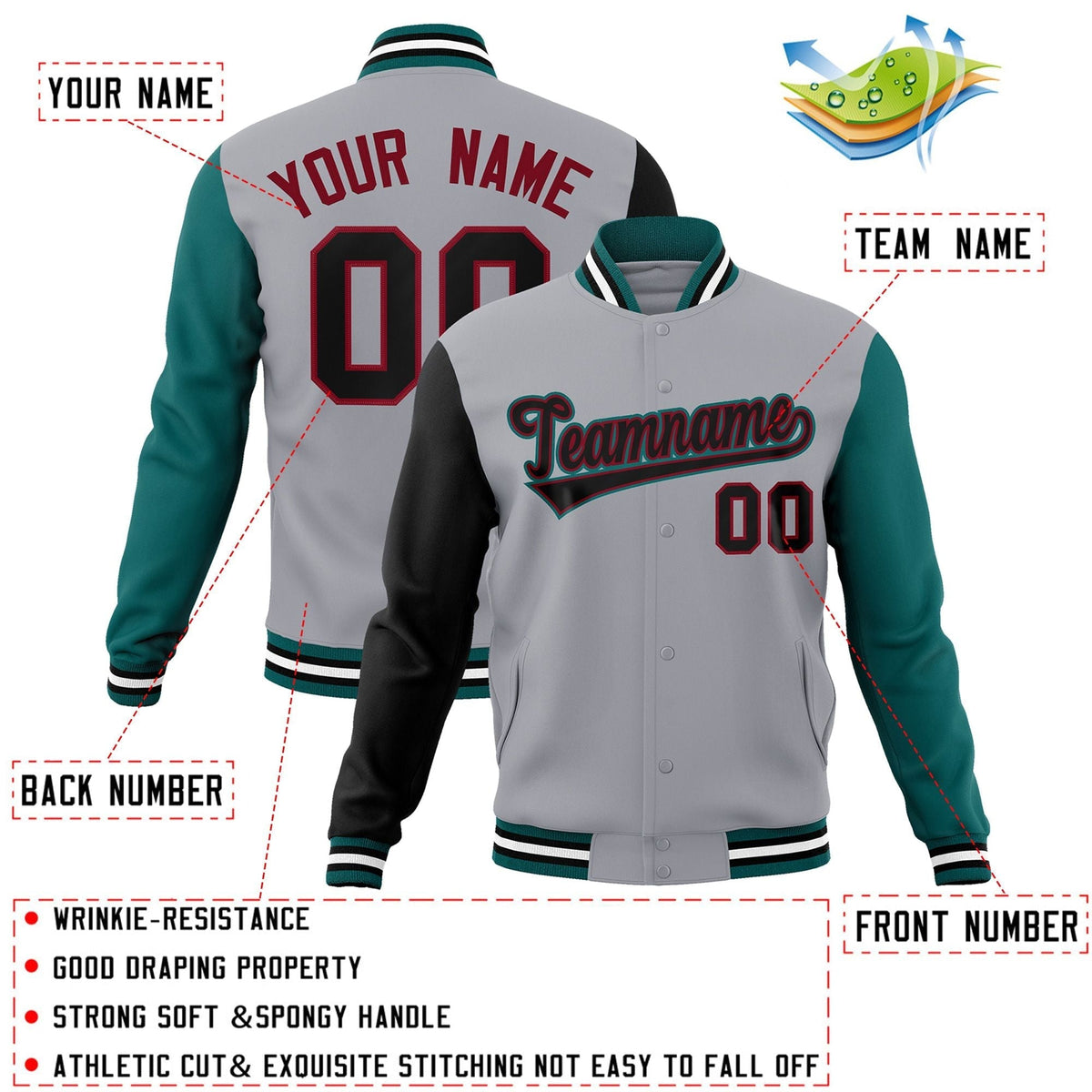 Custom Black White-Black Raglan Sleeves Varsity Full-Snap Letterman Jacket | KXKSHOP