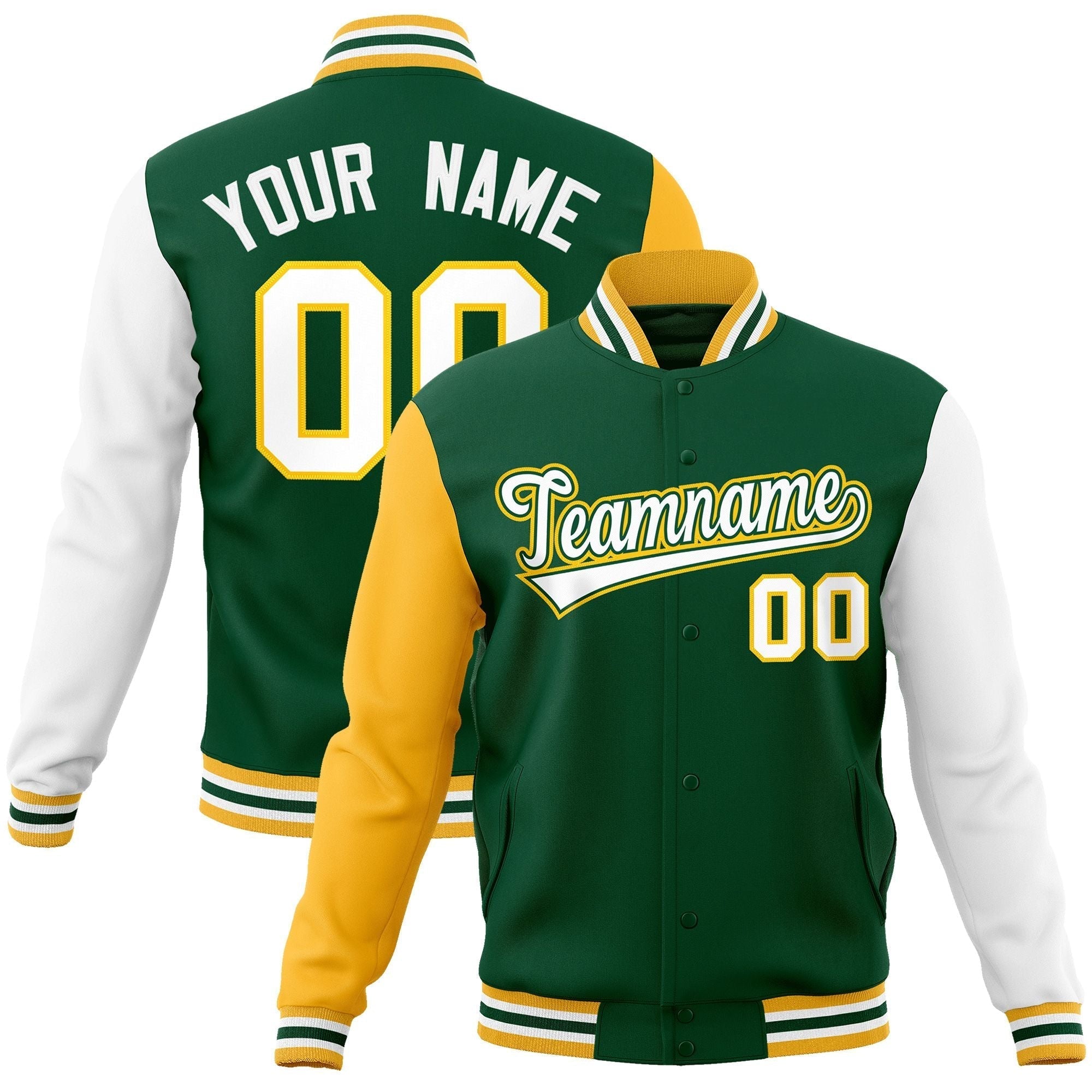 Custom Green White-Green Raglan Sleeves Varsity Full-Snap Letterman Jacket | KXKSHOP