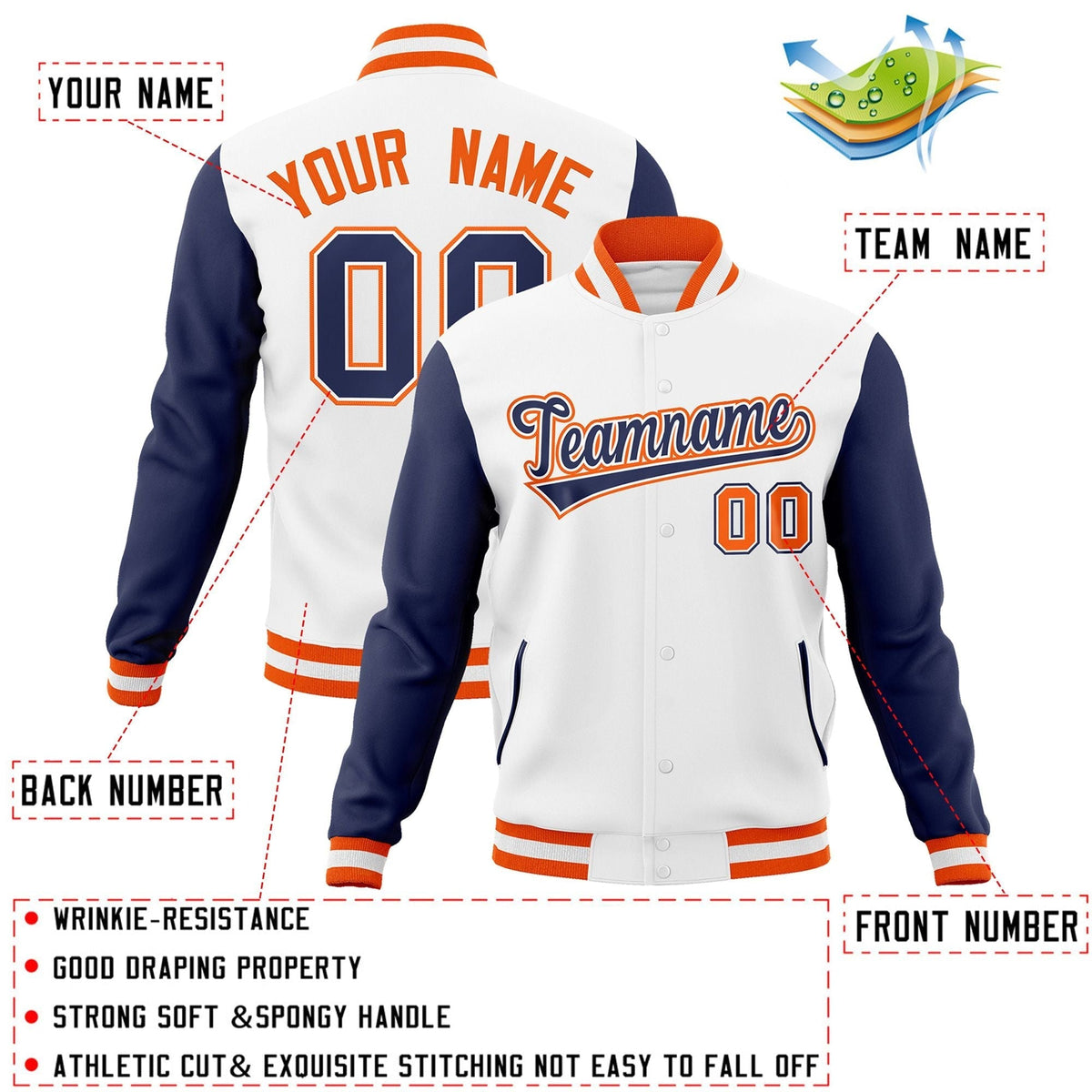 Custom Black White-Black Raglan Sleeves Varsity Full-Snap Letterman Jacket | KXKSHOP