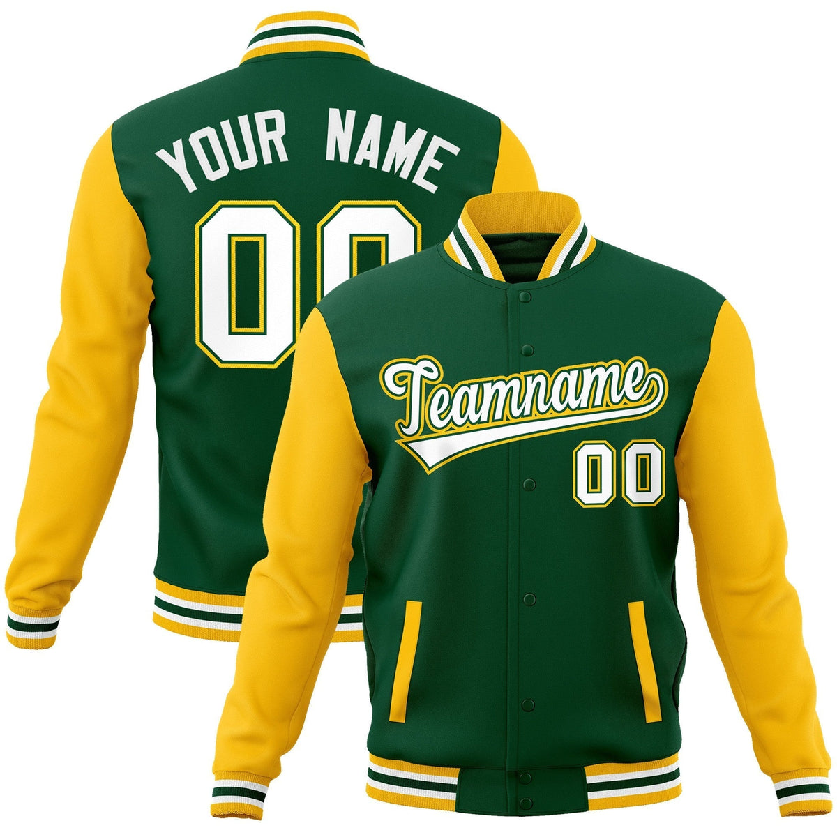 Custom Green White-Green Raglan Sleeves Varsity Full-Snap Letterman Jacket | KXKSHOP