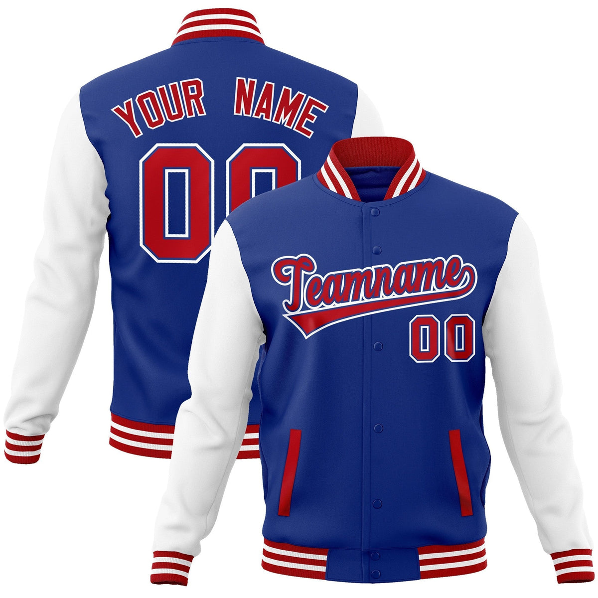 Custom Royal Red-Royal Raglan Sleeves Varsity Full-Snap Letterman Jacket | KXKSHOP