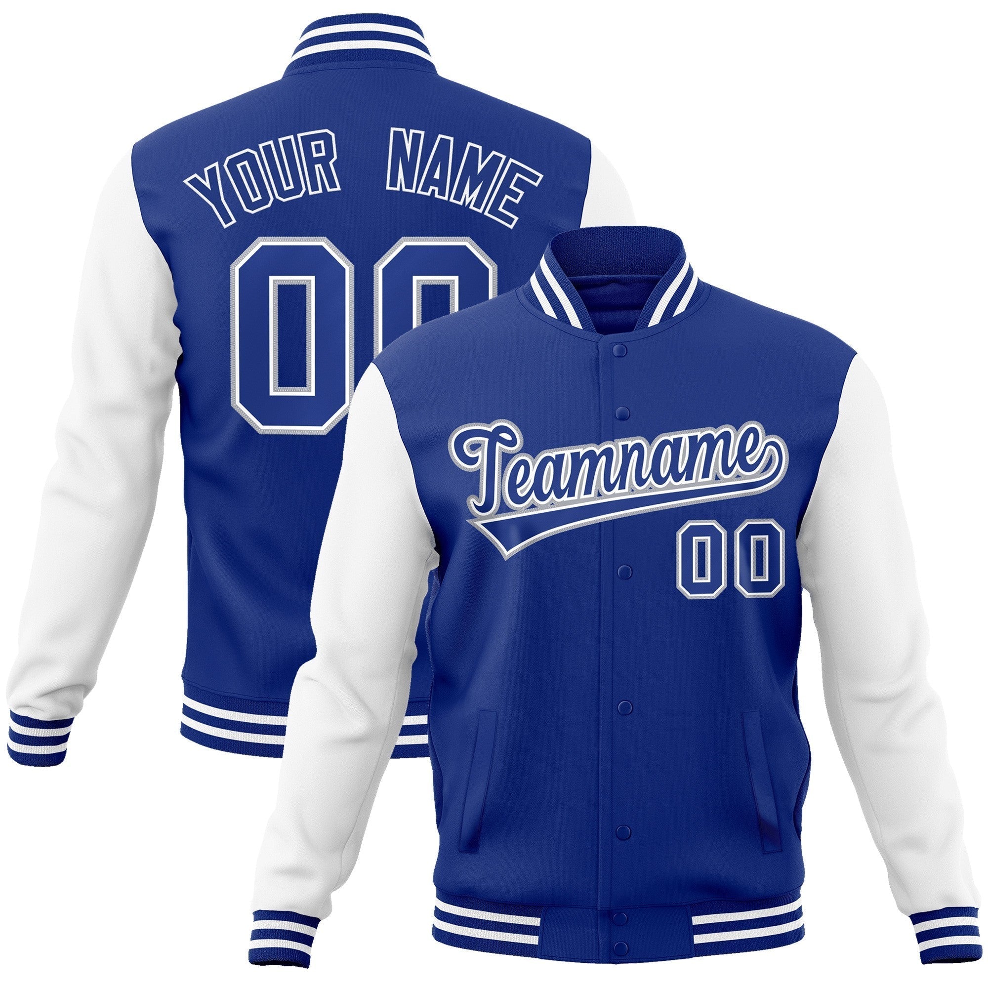 Custom Royal Royal-White Raglan Sleeves Varsity Full-Snap Letterman Jacket | KXKSHOP