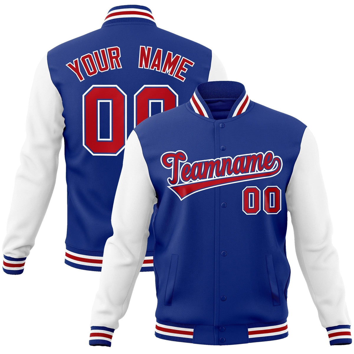 Custom Royal Red-Royal Raglan Sleeves Varsity Full-Snap Letterman Jacket | KXKSHOP
