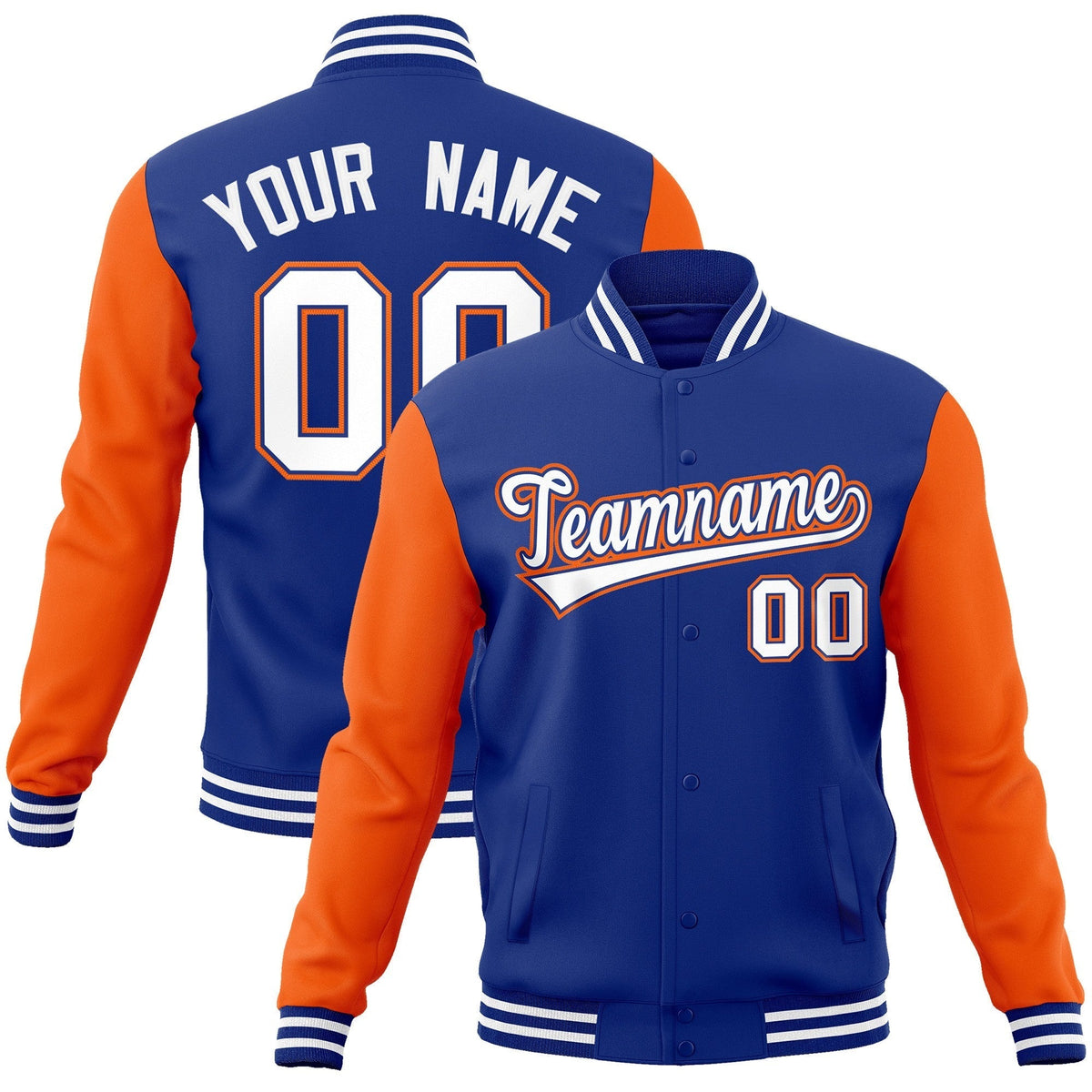 Custom Royal White-Royal Raglan Sleeves Varsity Full-Snap Letterman Jacket | KXKSHOP