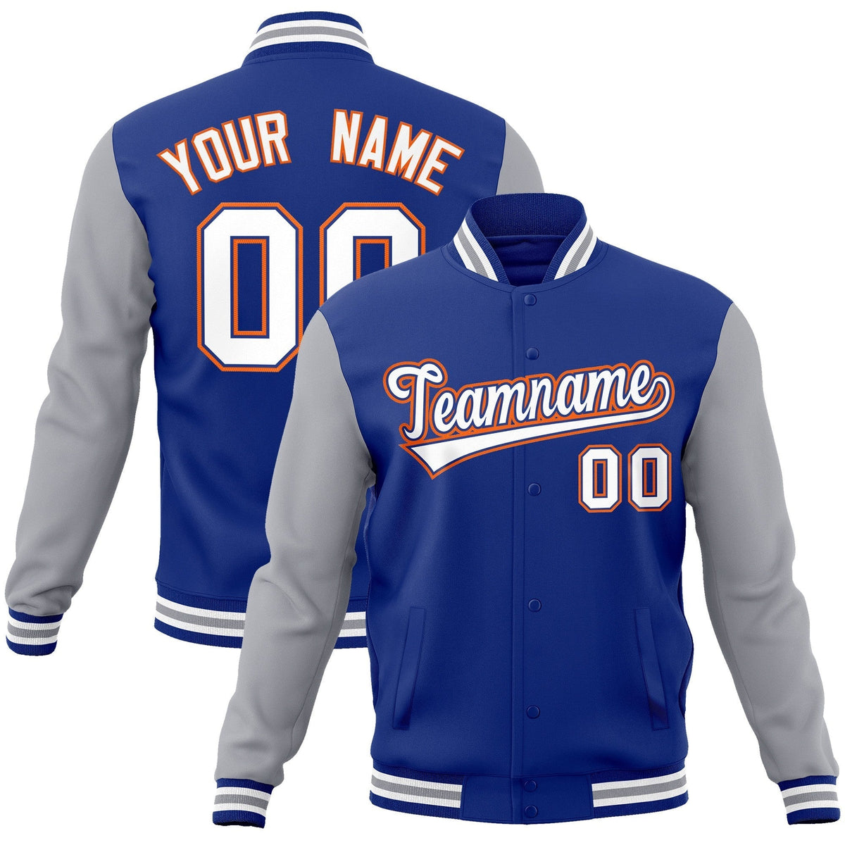 Custom Royal White-Royal Raglan Sleeves Varsity Full-Snap Letterman Jacket | KXKSHOP