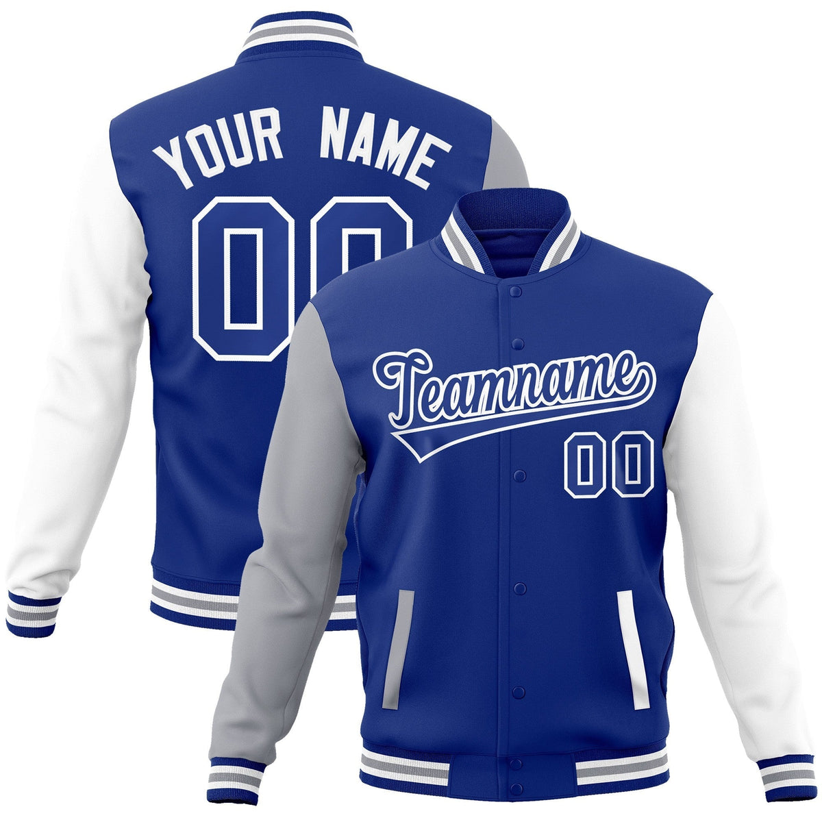 Custom Royal Royal-White Raglan Sleeves Varsity Full-Snap Letterman Jacket | KXKSHOP