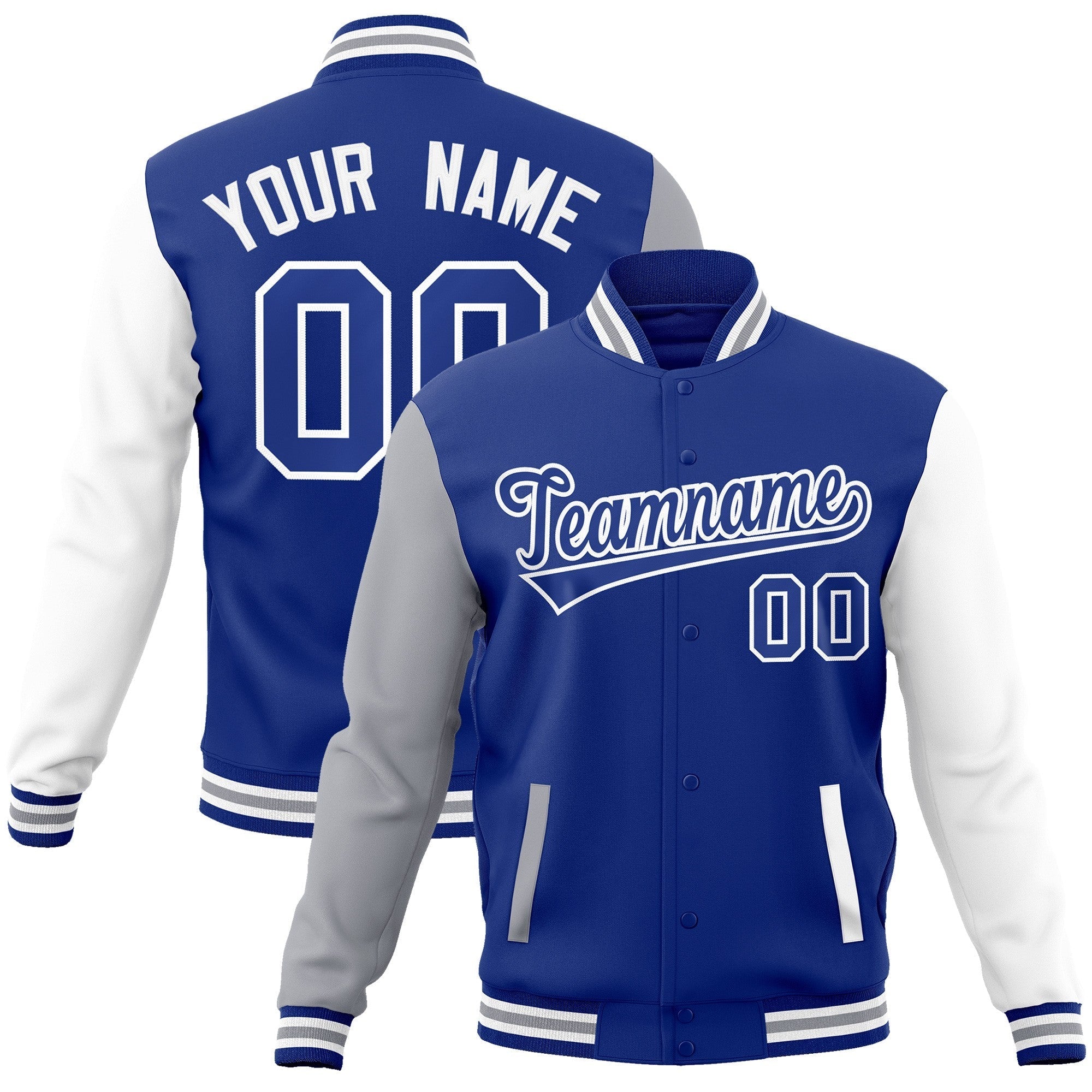 Custom Royal Royal-White Raglan Sleeves Varsity Full-Snap Letterman Jacket | KXKSHOP