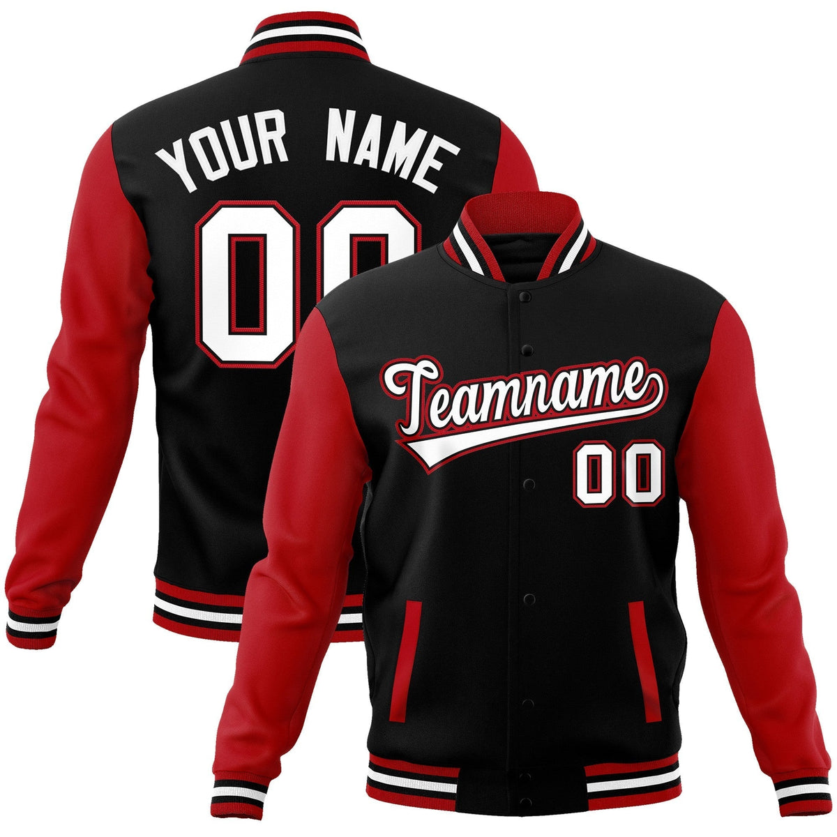 Custom Black White-Black Raglan Sleeves Varsity Full-Snap Letterman Jacket | KXKSHOP