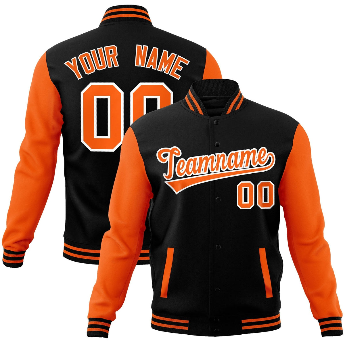 Custom Black Orange-White Raglan Sleeves Varsity Full-Snap Letterman Jacket | KXKSHOP