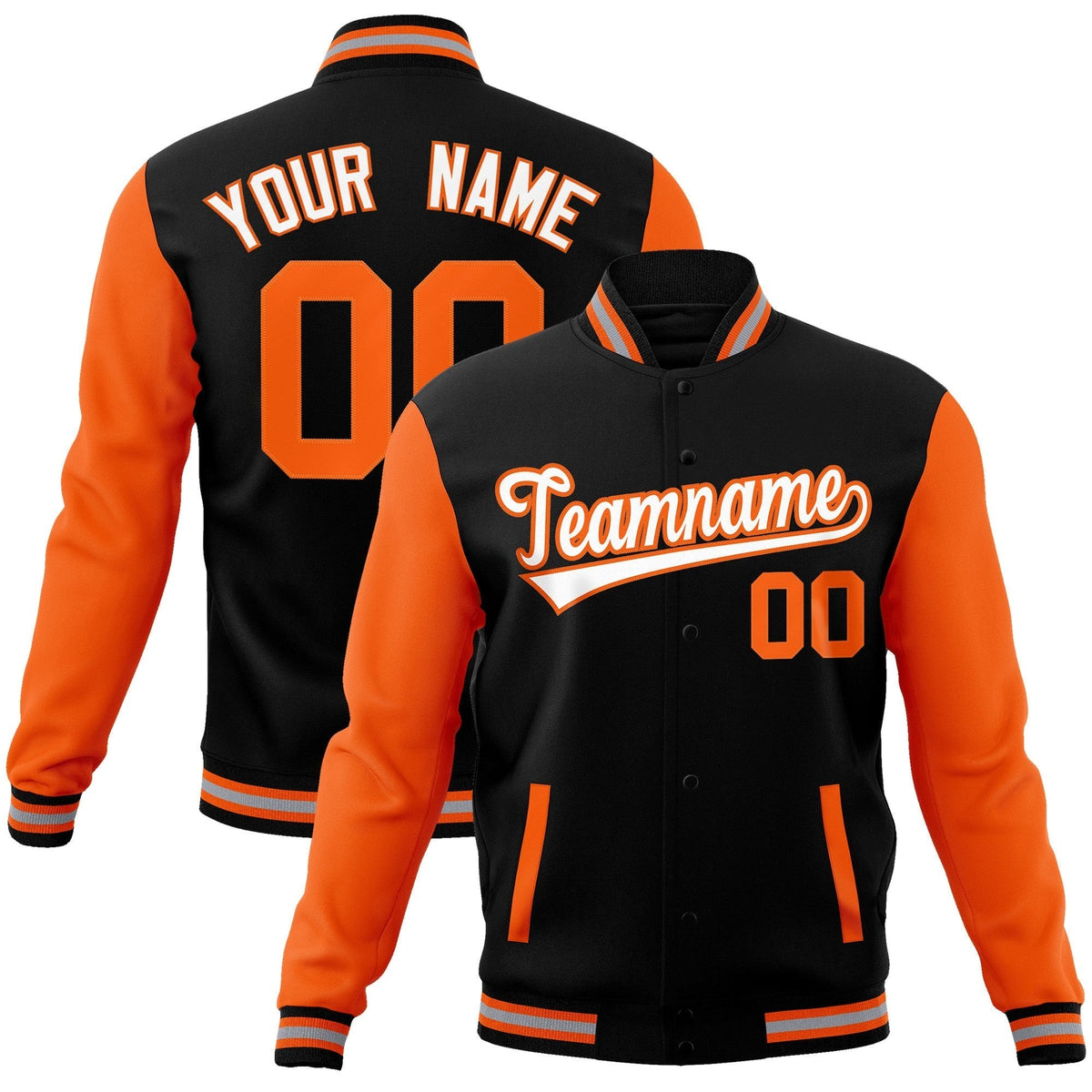 Custom Black White-Orange Raglan Sleeves Varsity Full-Snap Letterman Jacket | KXKSHOP