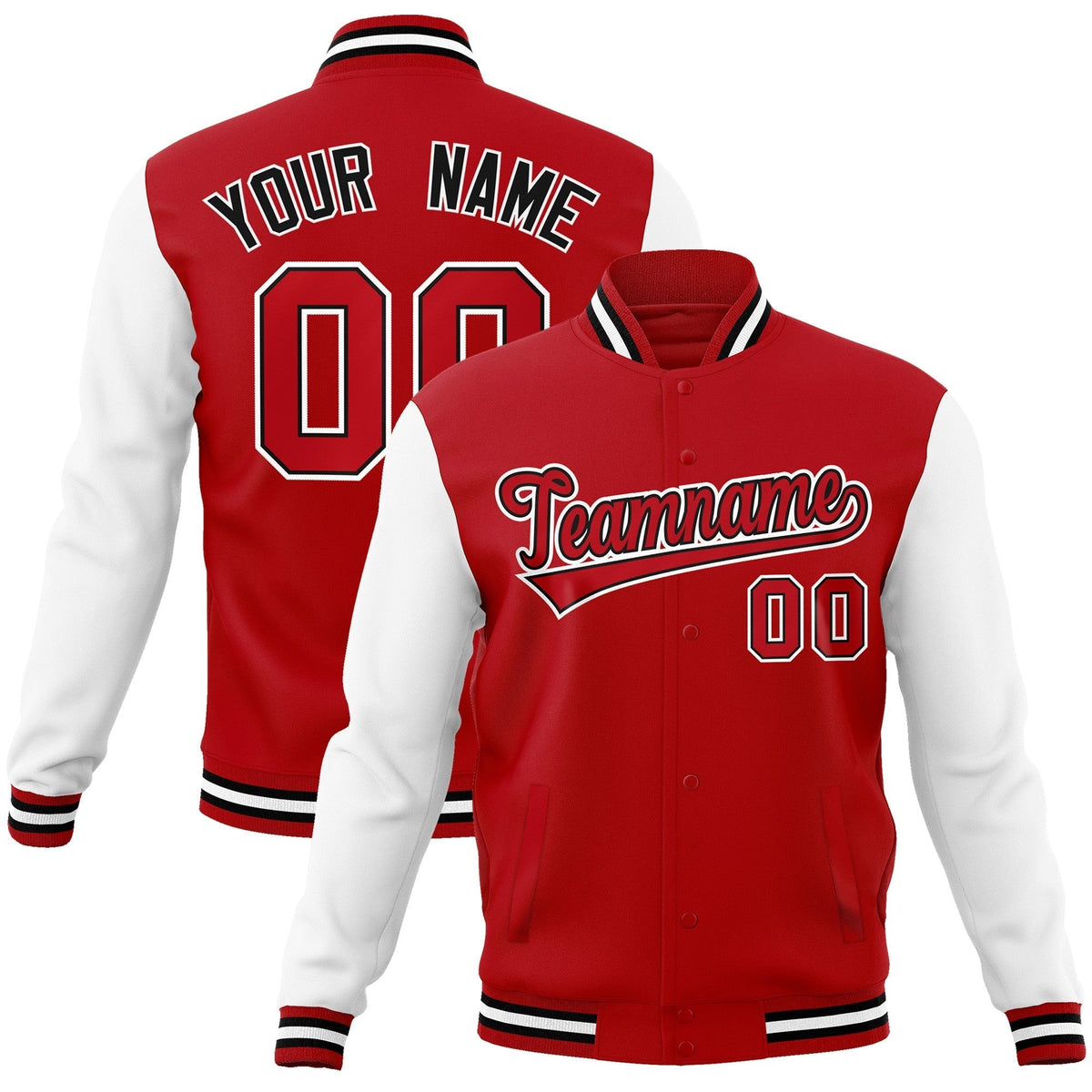 Custom Red Red-Black Raglan Sleeves Varsity Full-Snap Letterman Jacket | KXKSHOP