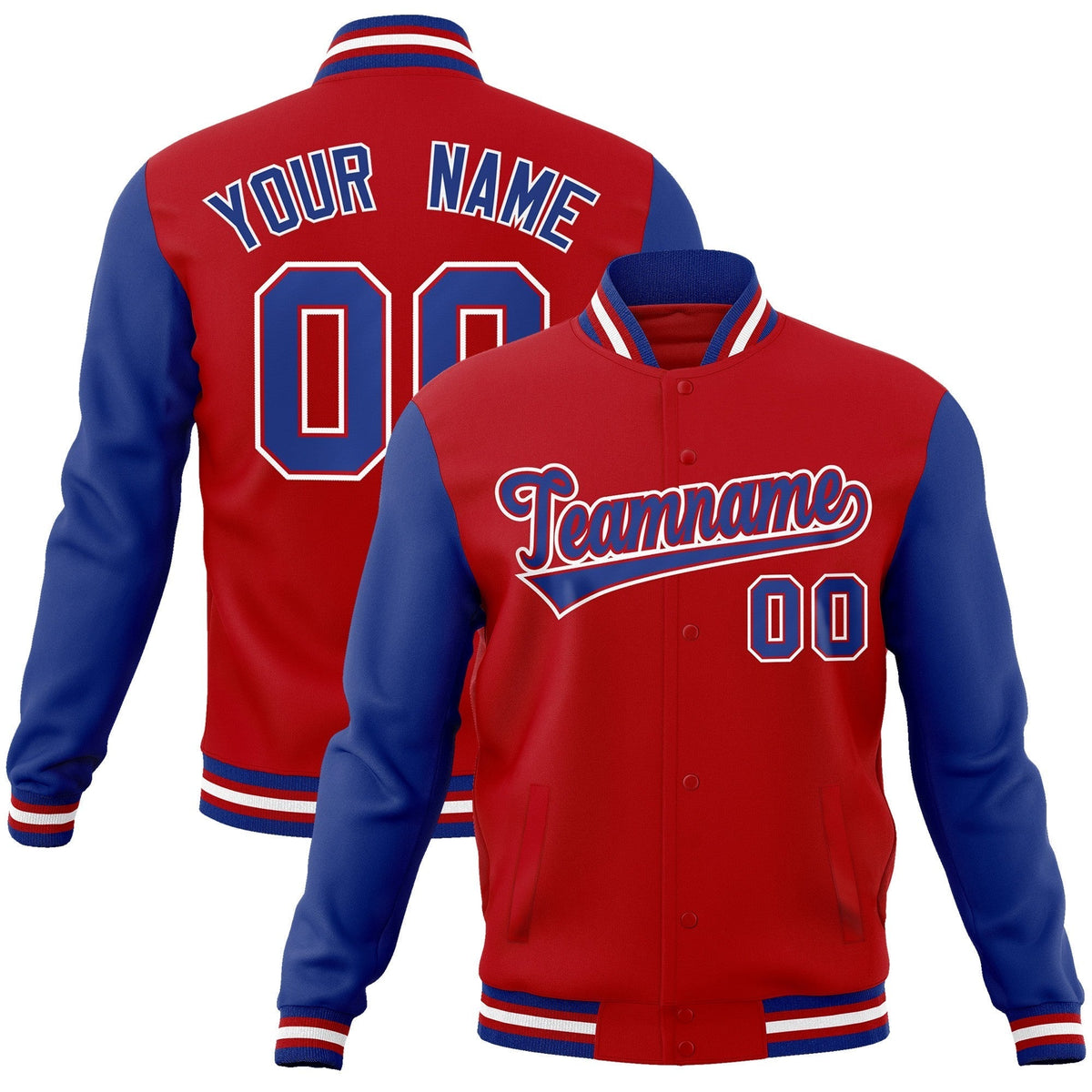 Custom Red Royal-Red Raglan Sleeves Varsity Full-Snap Letterman Jacket | KXKSHOP