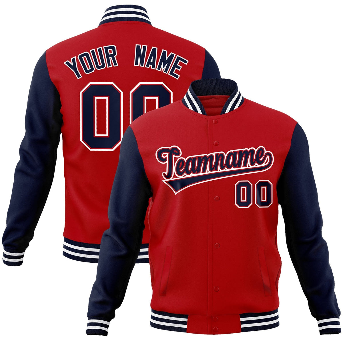 Custom Red Navy-Red Raglan Sleeves Varsity Full-Snap Letterman Jacket | KXKSHOP
