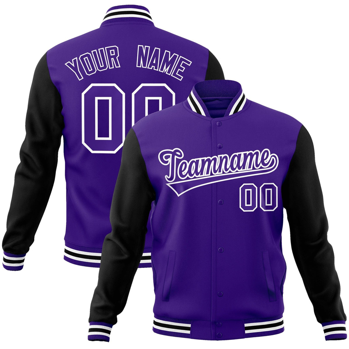 Custom Purple Purple-White Raglan Sleeves Varsity Full-Snap Letterman Jacket | KXKSHOP
