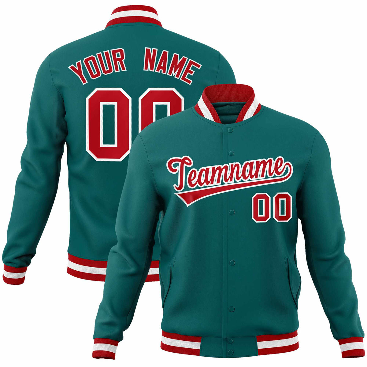 Custom Aqua Red-White Classic Style Varsity Full-Snap Letterman Jacket | KXKSHOP