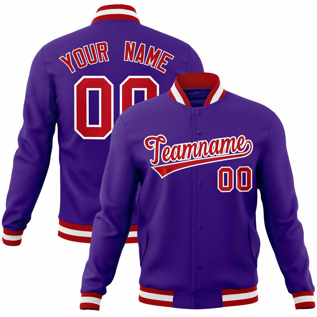 Custom Purple Red-White Classic Style Varsity Full-Snap Letterman Jacket | KXKSHOP