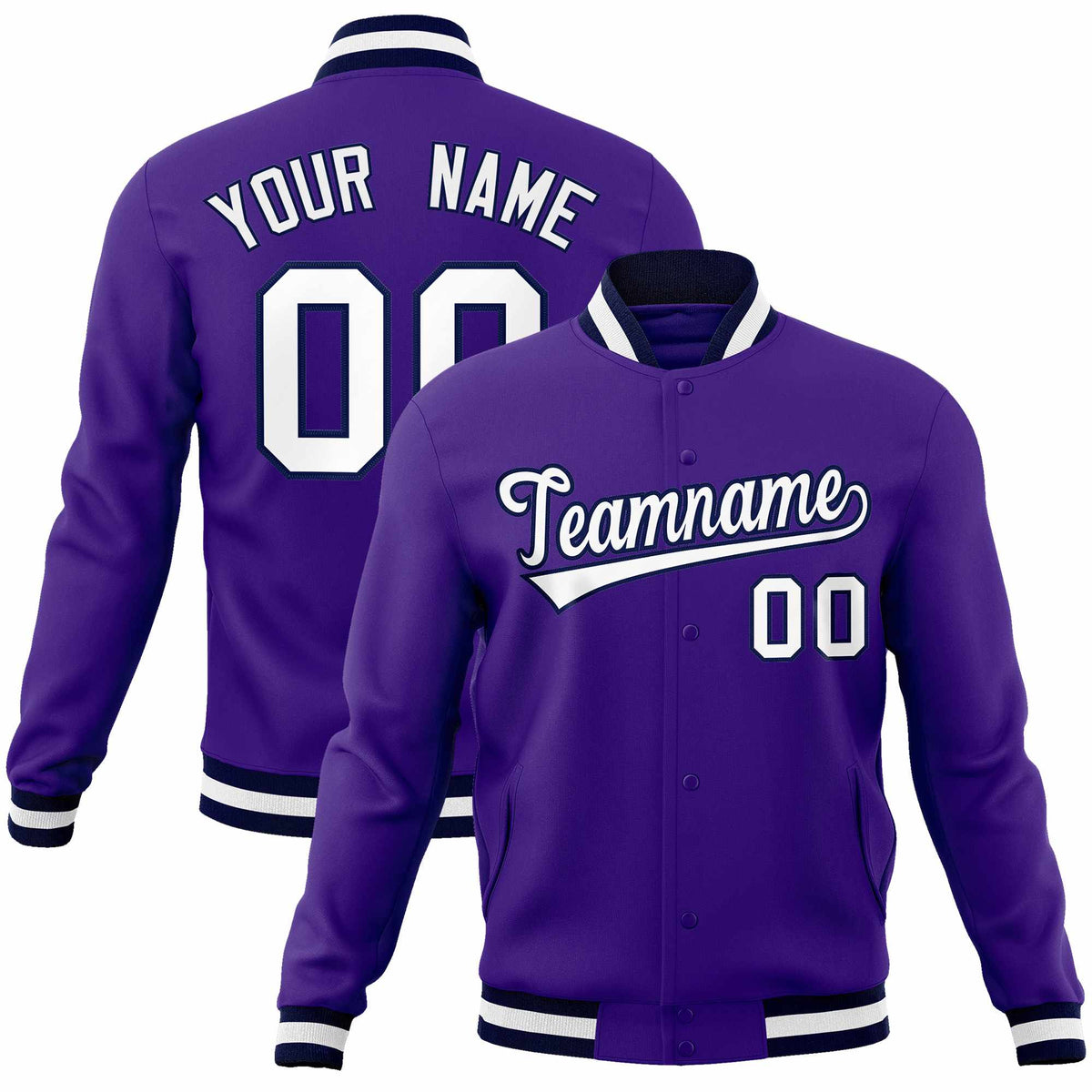 Custom Purple White-Navy Classic Style Varsity Full-Snap Letterman Jacket | KXKSHOP