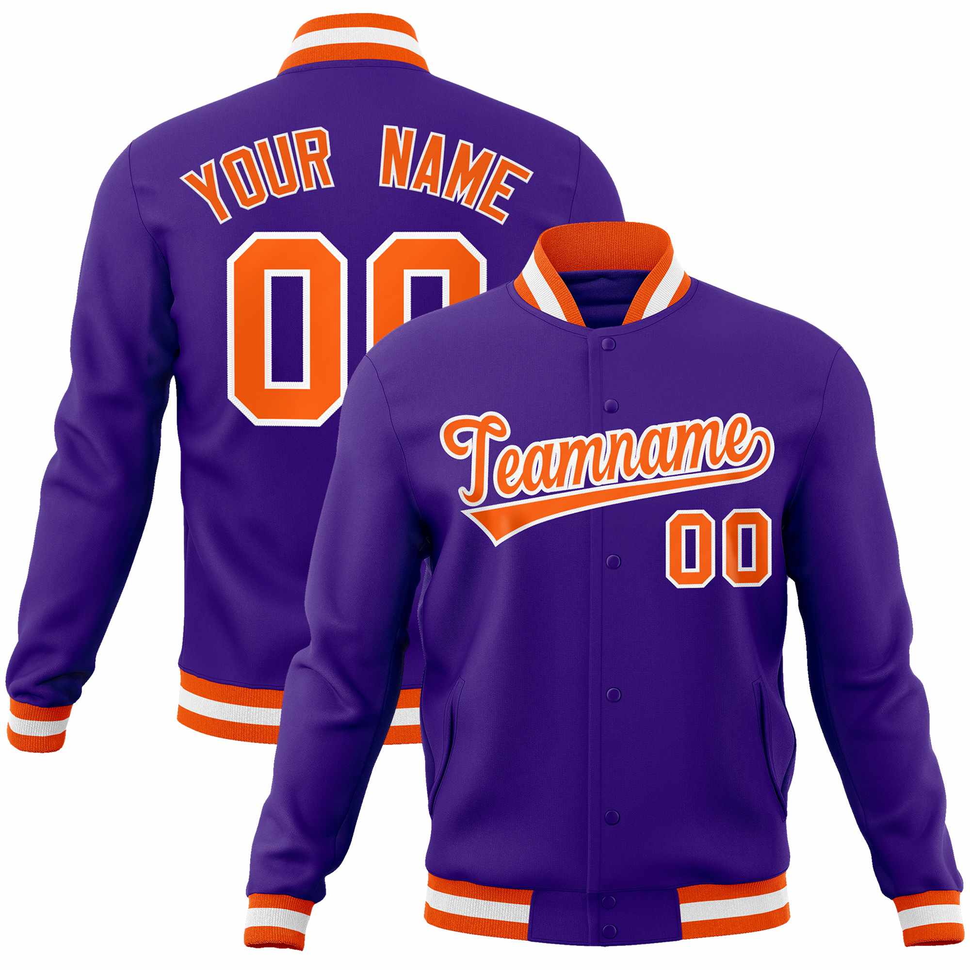 Custom Purple Orange-White Classic Style Varsity Full-Snap Letterman Jacket | KXKSHOP
