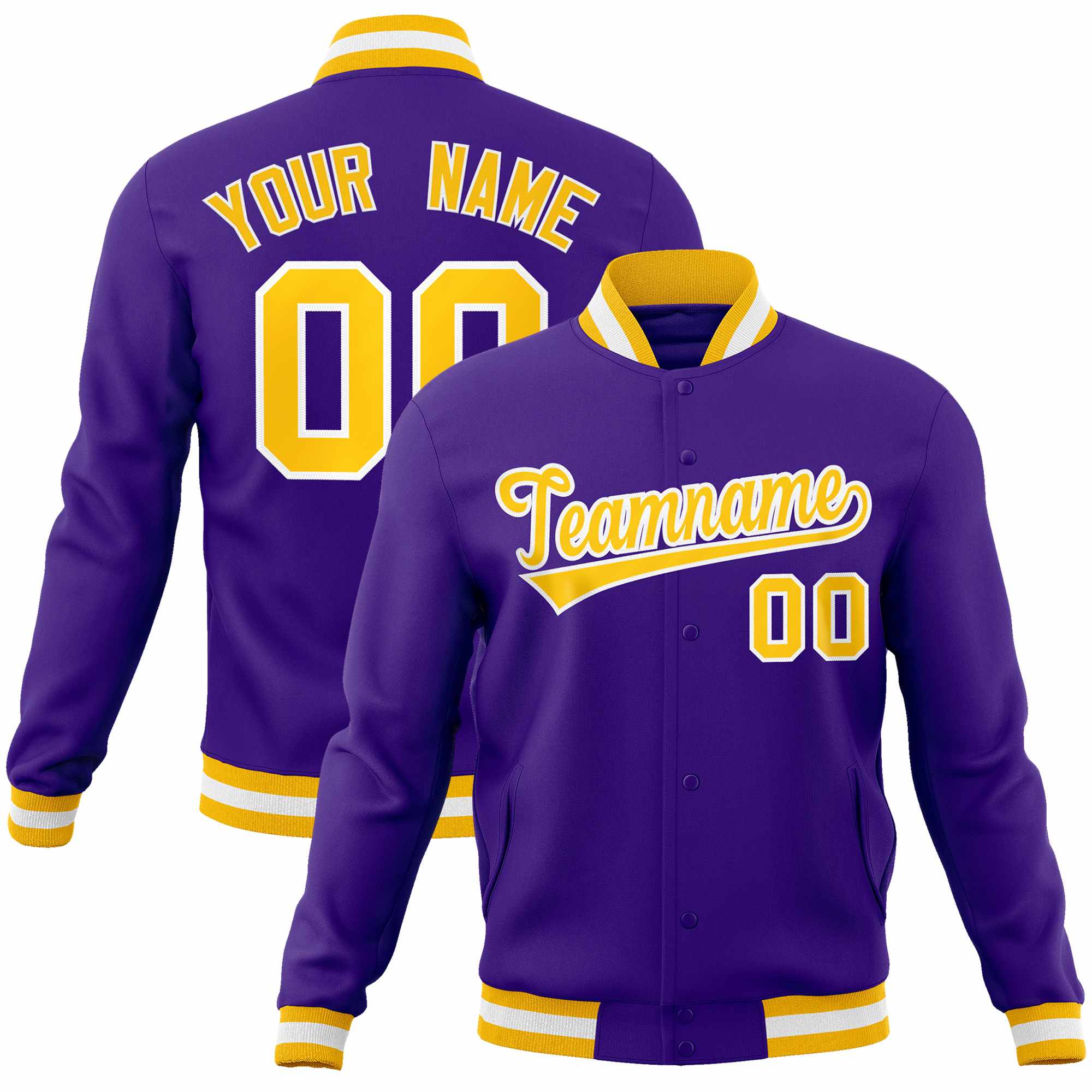 Custom Purple Gold-White Classic Style Varsity Full-Snap Letterman Jacket | KXKSHOP