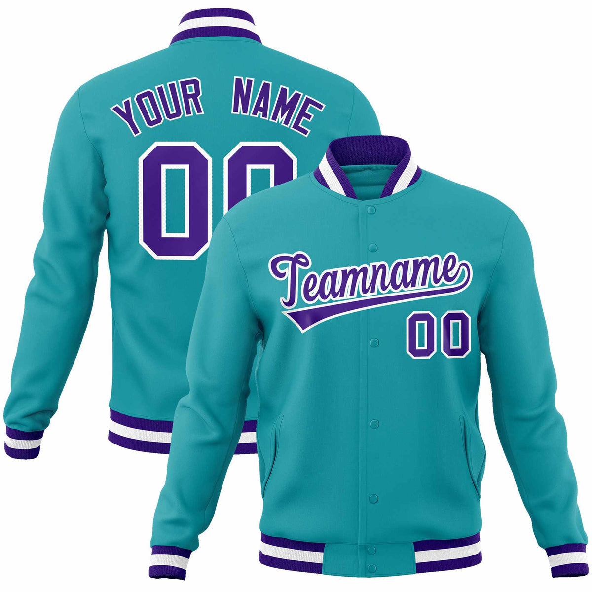 Custom Aqua Purple-White Classic Style Varsity Full-Snap Letterman Jacket | KXKSHOP