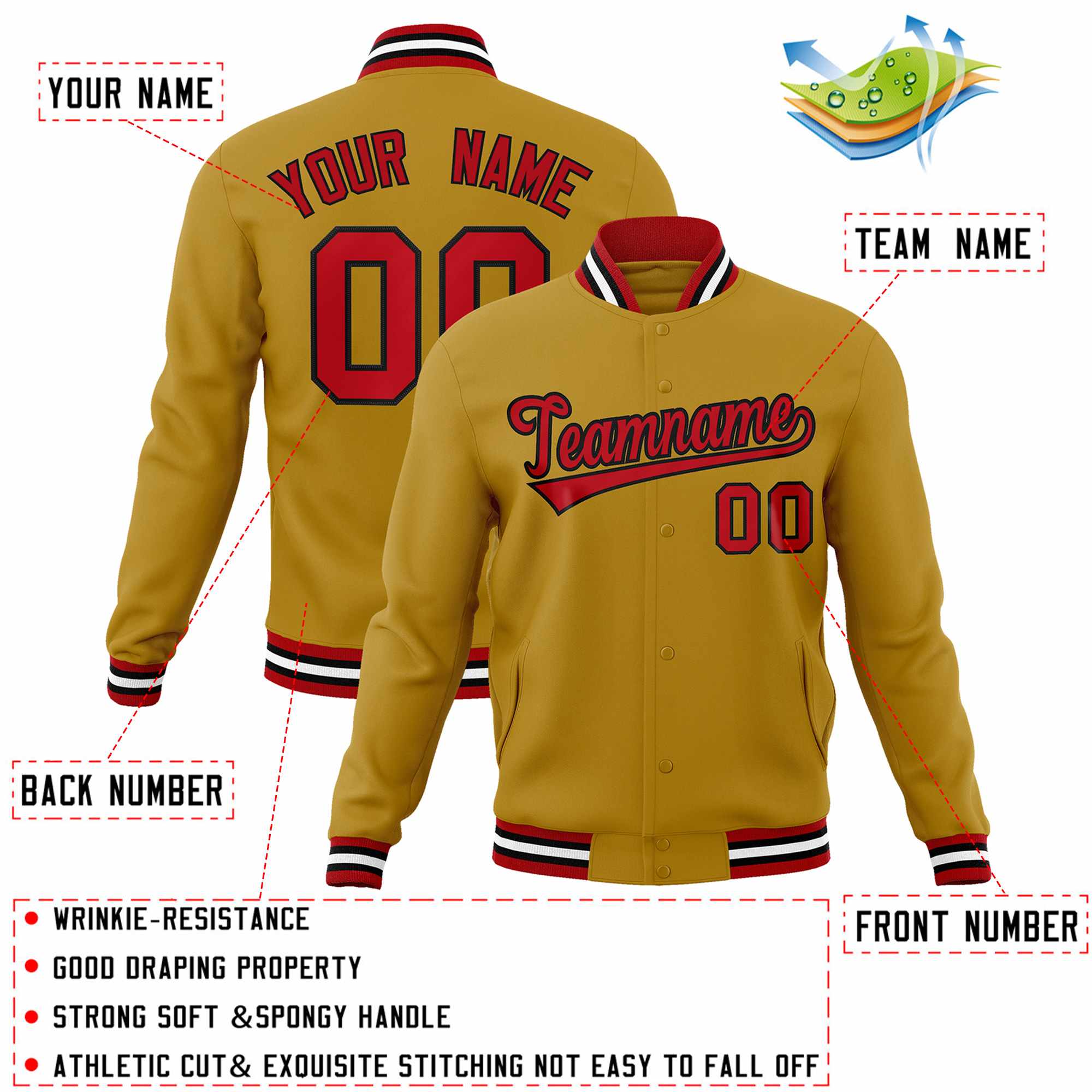 Custom White Red-Black Classic Style Varsity Full-Snap Letterman Jacket | KXKSHOP