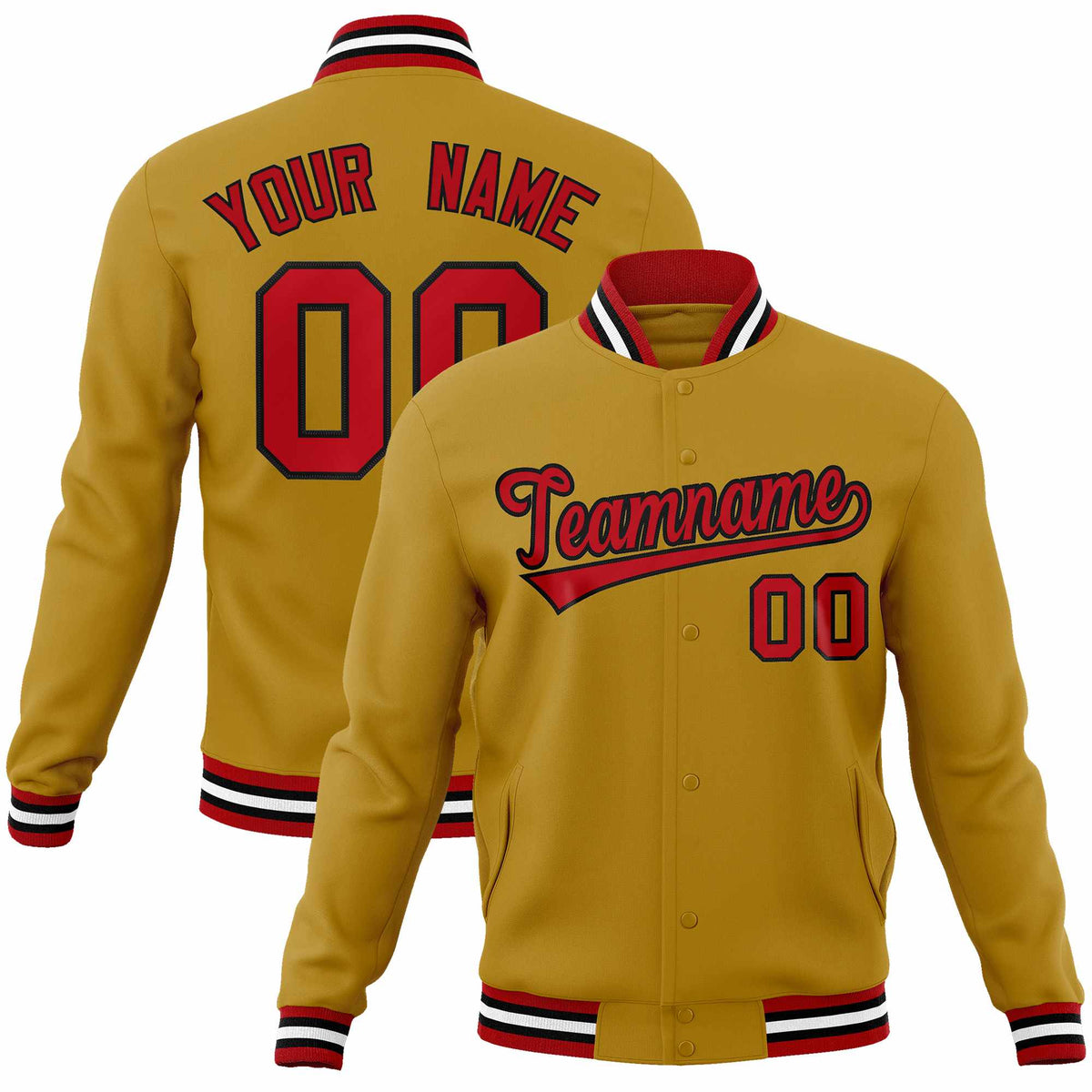 Custom Old Gold Red-Black Classic Style Varsity Full-Snap Letterman Jacket | KXKSHOP