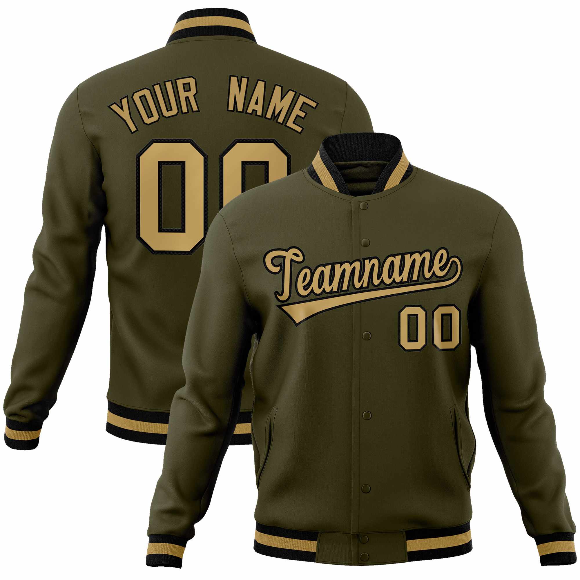 Custom Olive Old Gold-Black Classic Style Varsity Full-Snap Letterman Jacket | KXKSHOP
