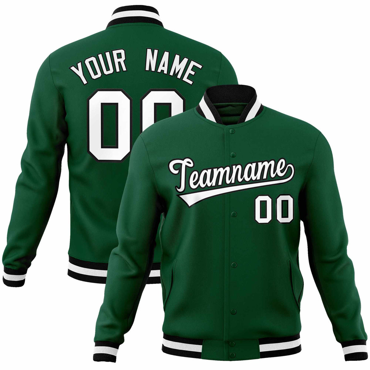 Custom Green White-Black Classic Style Varsity Full-Snap Letterman Jacket | KXKSHOP