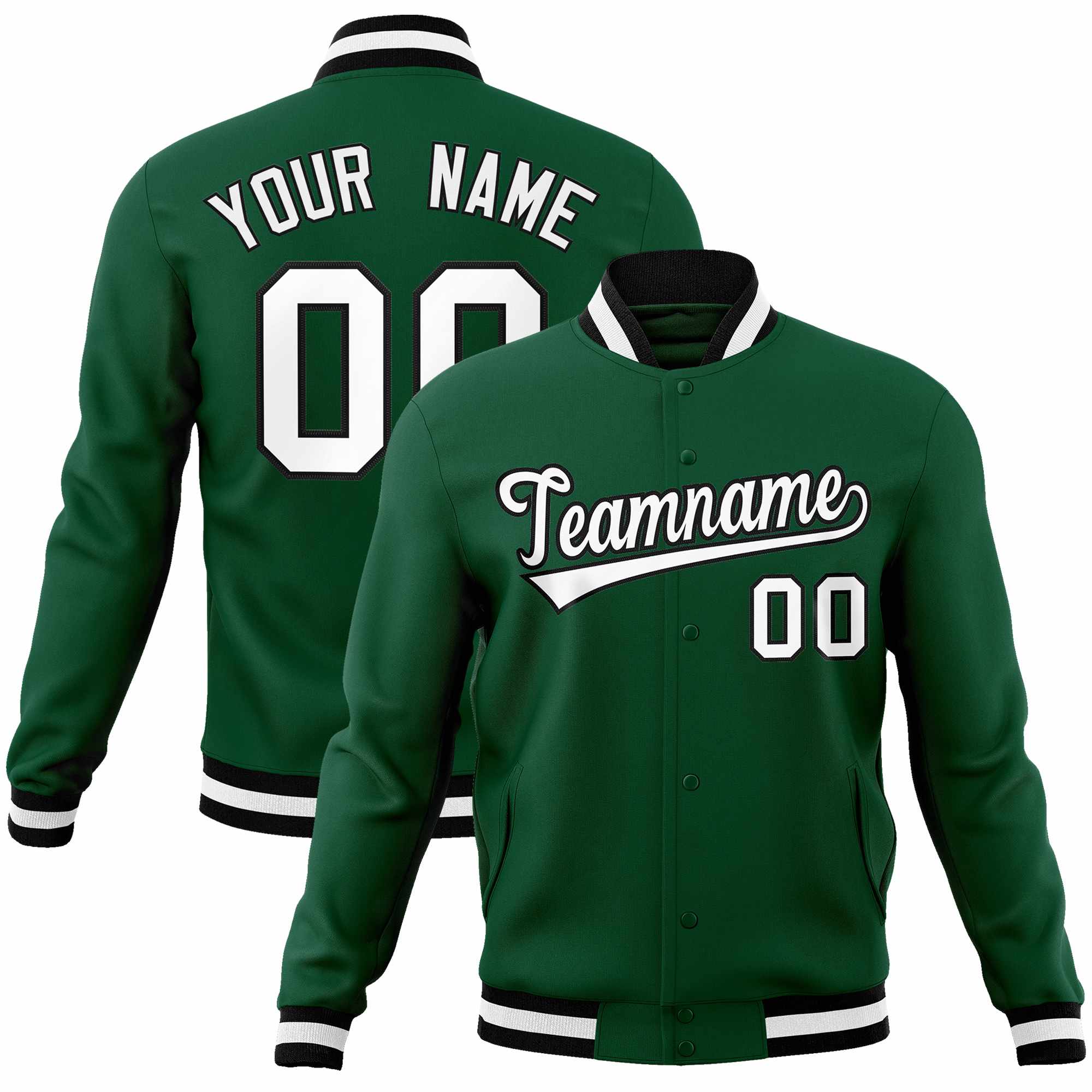 Custom Green White-Black Classic Style Varsity Full-Snap Letterman Jacket | KXKSHOP