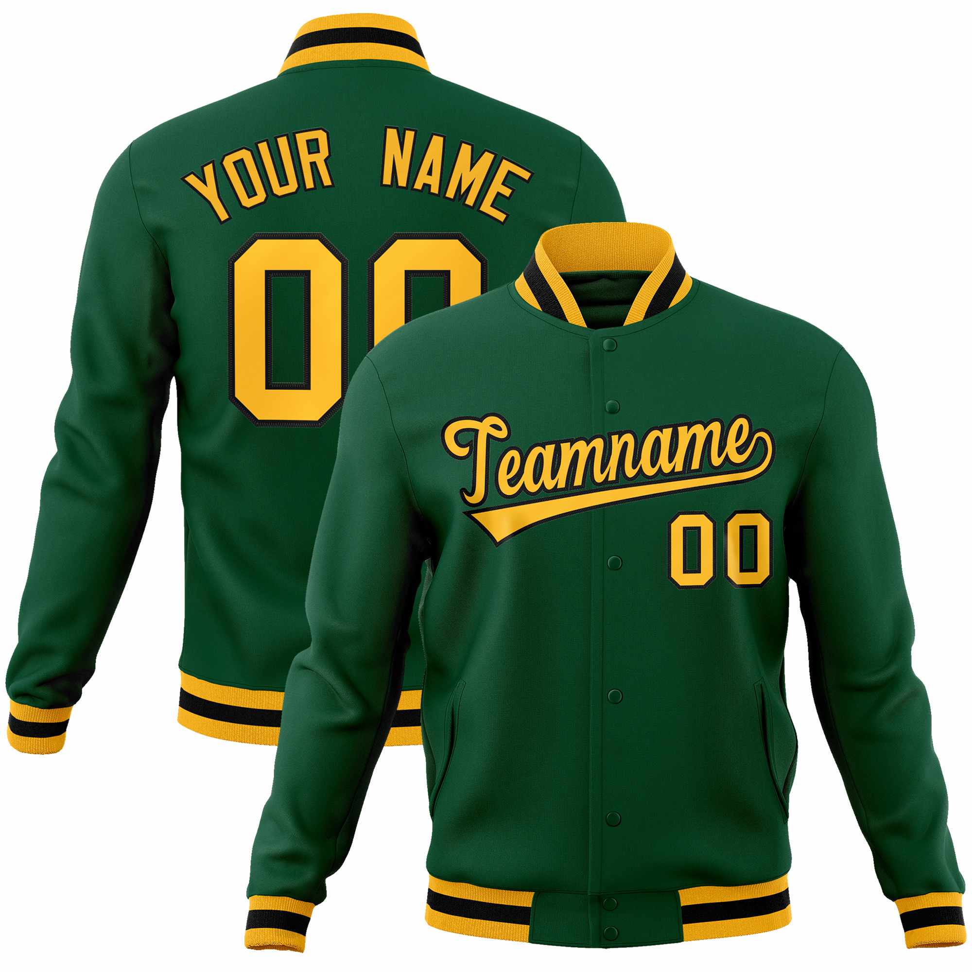 Custom Green Gold-Black Classic Style Varsity Full-Snap Letterman Jacket | KXKSHOP