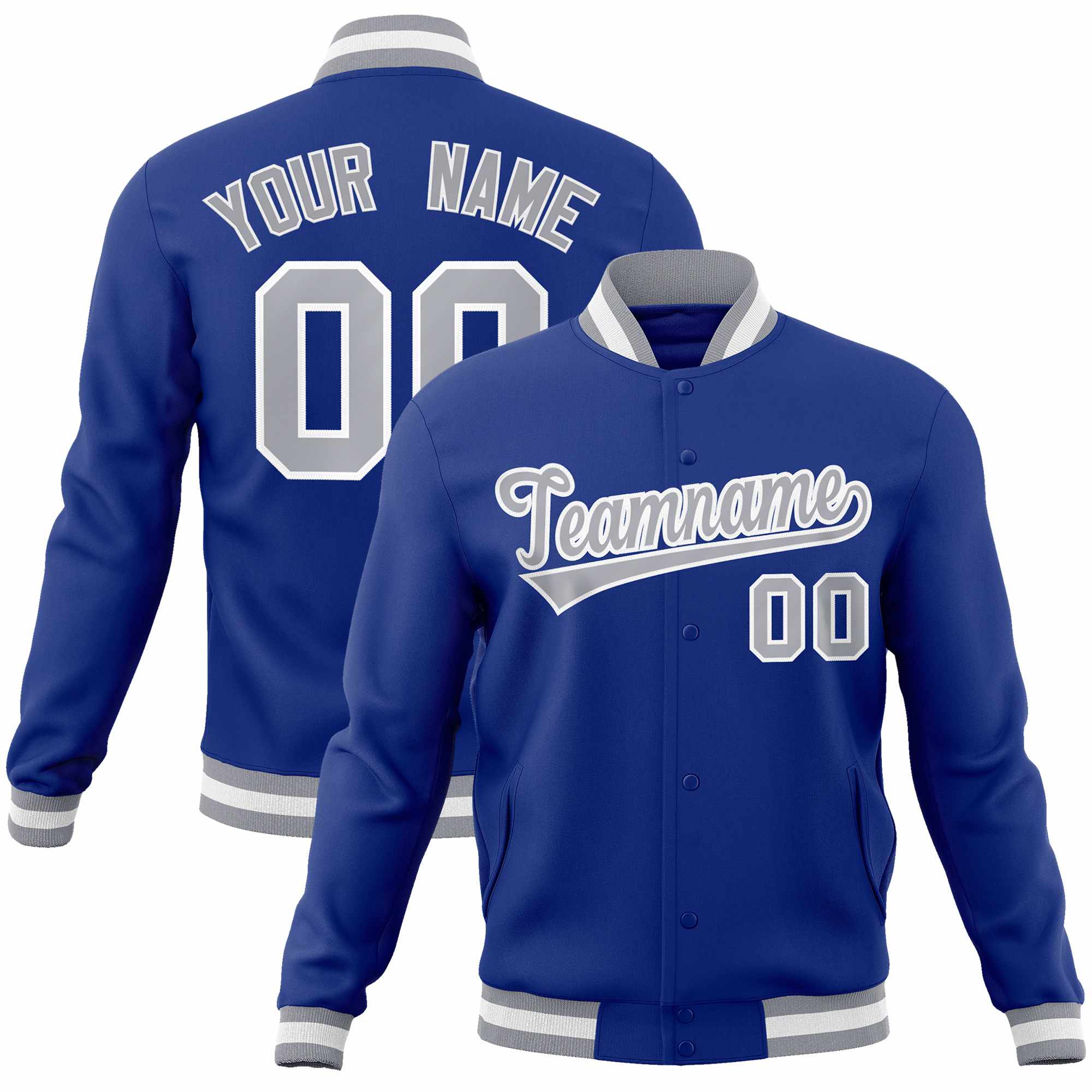 Custom Royal Gray-White Classic Style Varsity Full-Snap Letterman Jacket | KXKSHOP