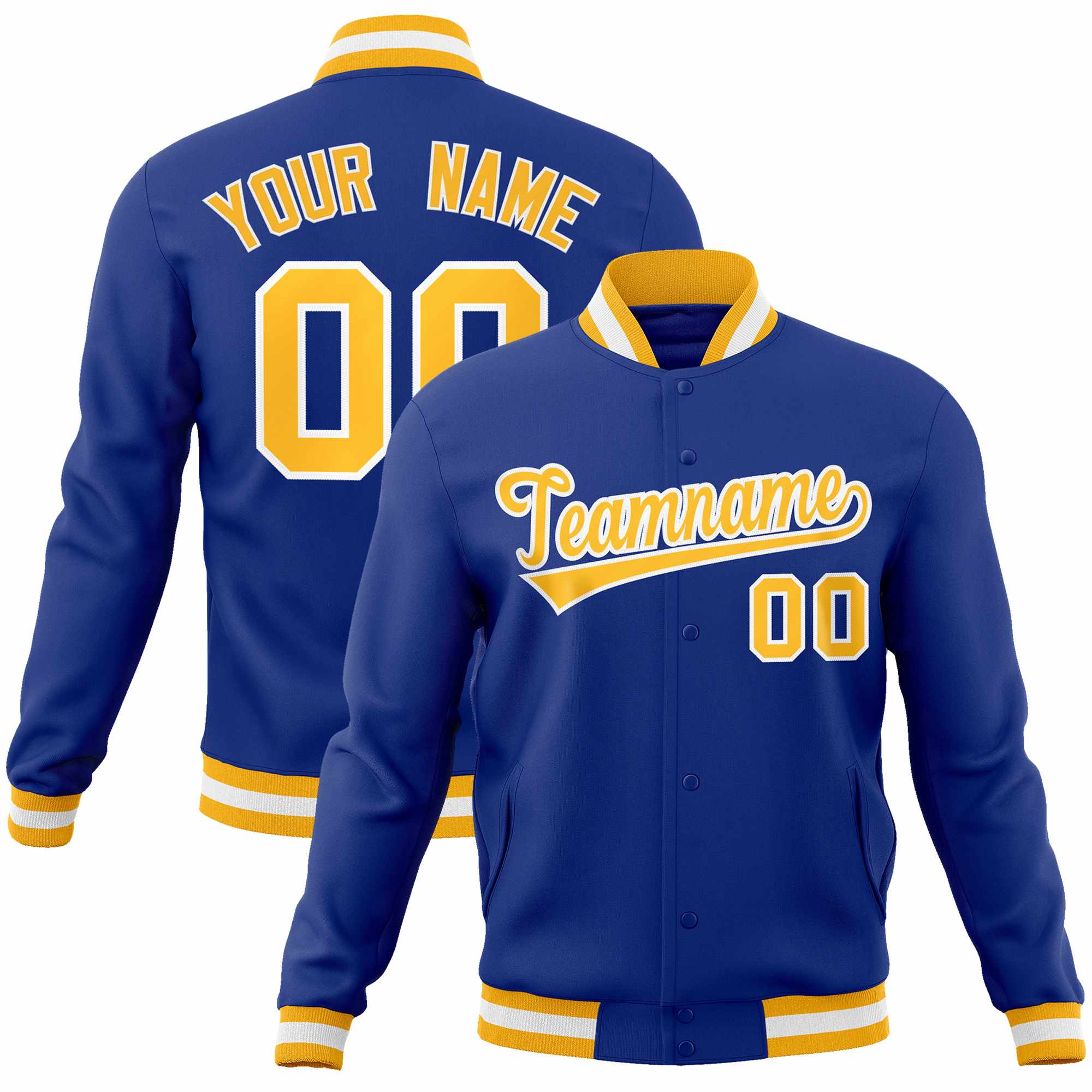 Custom Royal Gold-White Classic Style Varsity Full-Snap Letterman Jacket | KXKSHOP