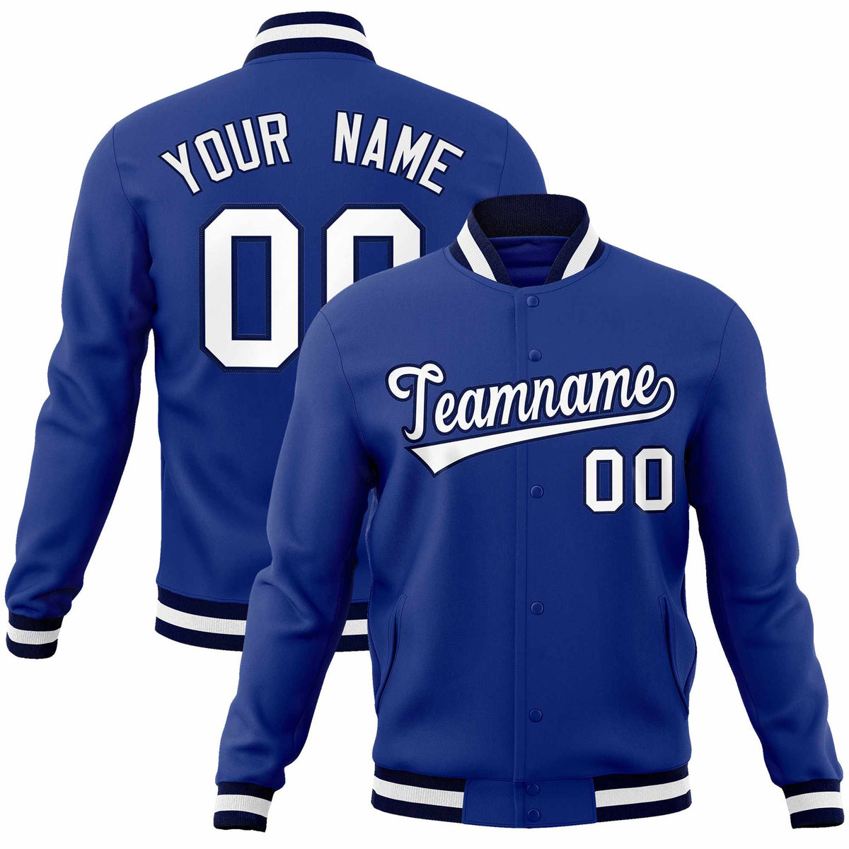 Custom Royal White-Navy Classic Style Varsity Full-Snap Letterman Jacket | KXKSHOP
