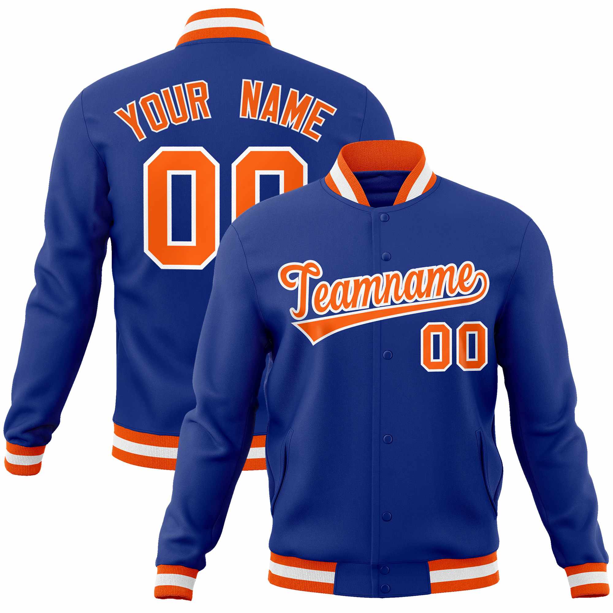 Custom Royal Orange-White Classic Style Varsity Full-Snap Letterman Jacket | KXKSHOP