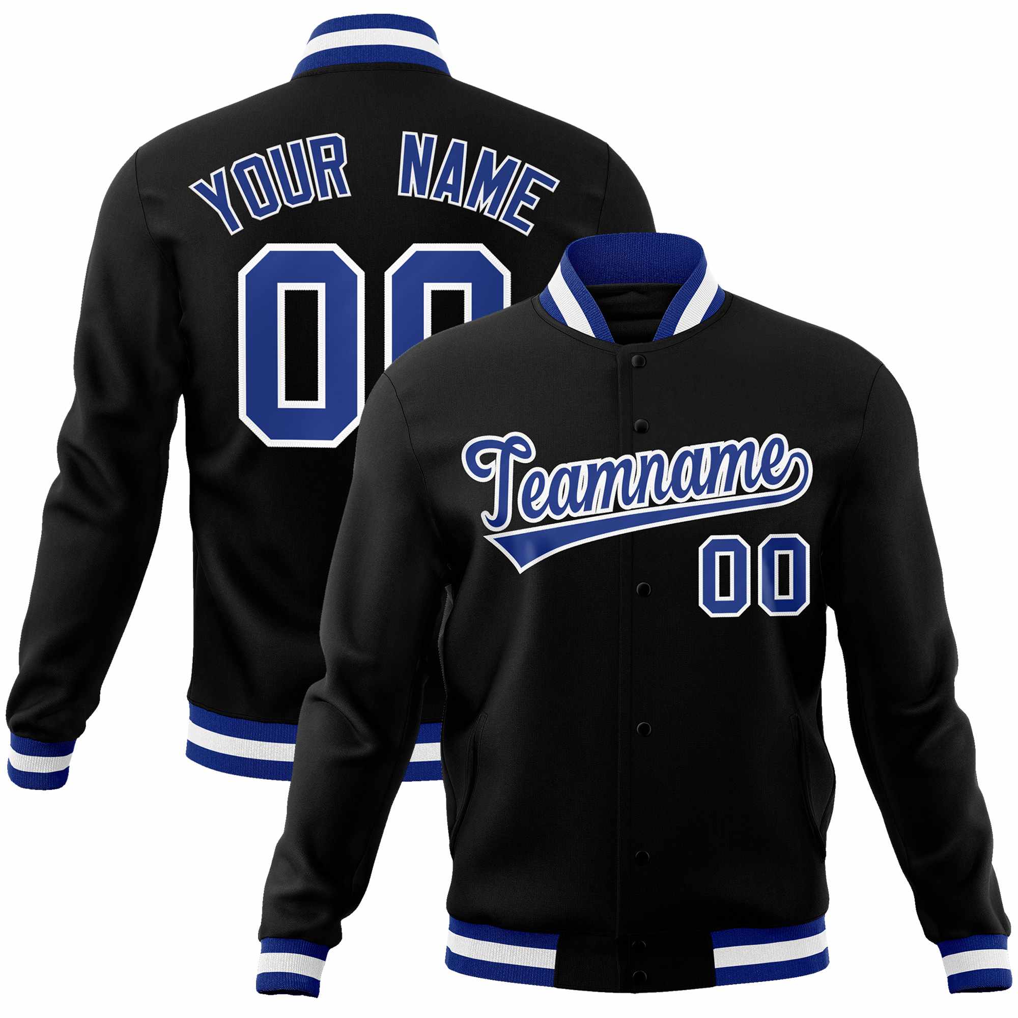 Custom Black Royal-White Classic Style Varsity Full-Snap Letterman Jacket | KXKSHOP