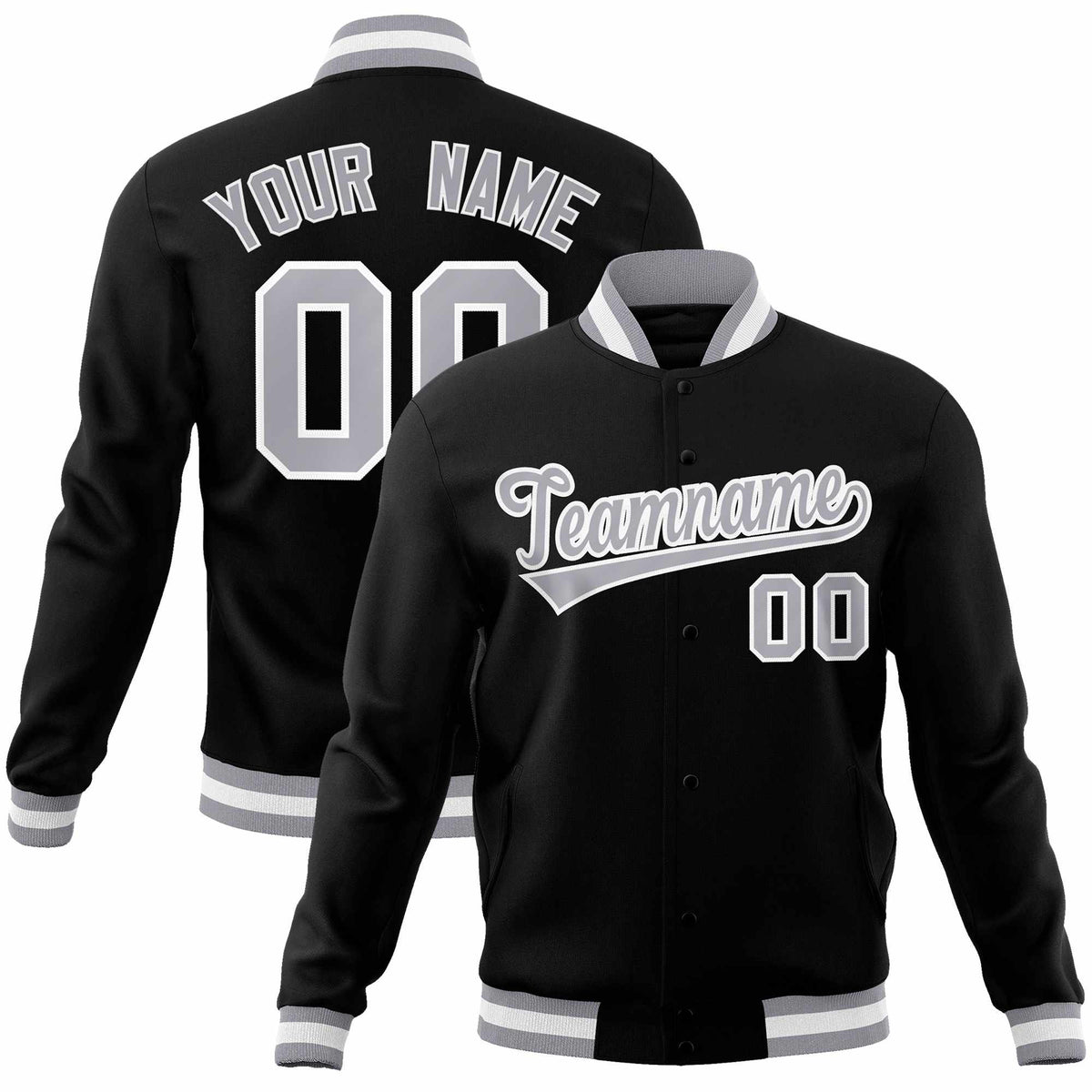 Custom Black Gray-White Classic Style Varsity Full-Snap Letterman Jacket | KXKSHOP