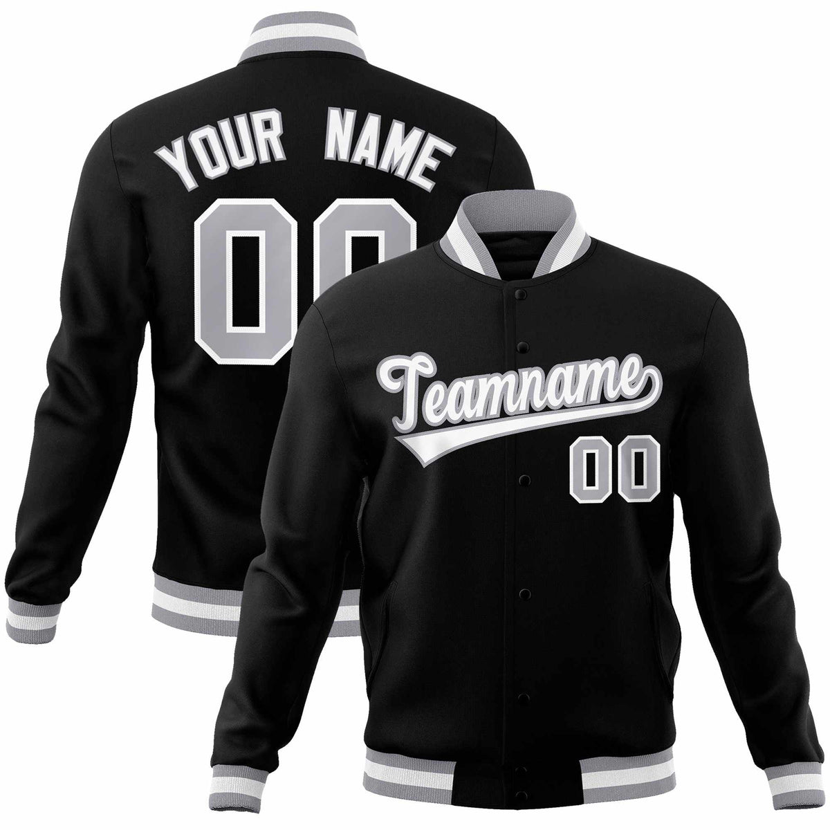 Custom Black White-Gray Classic Style Varsity Full-Snap Letterman Jacket | KXKSHOP