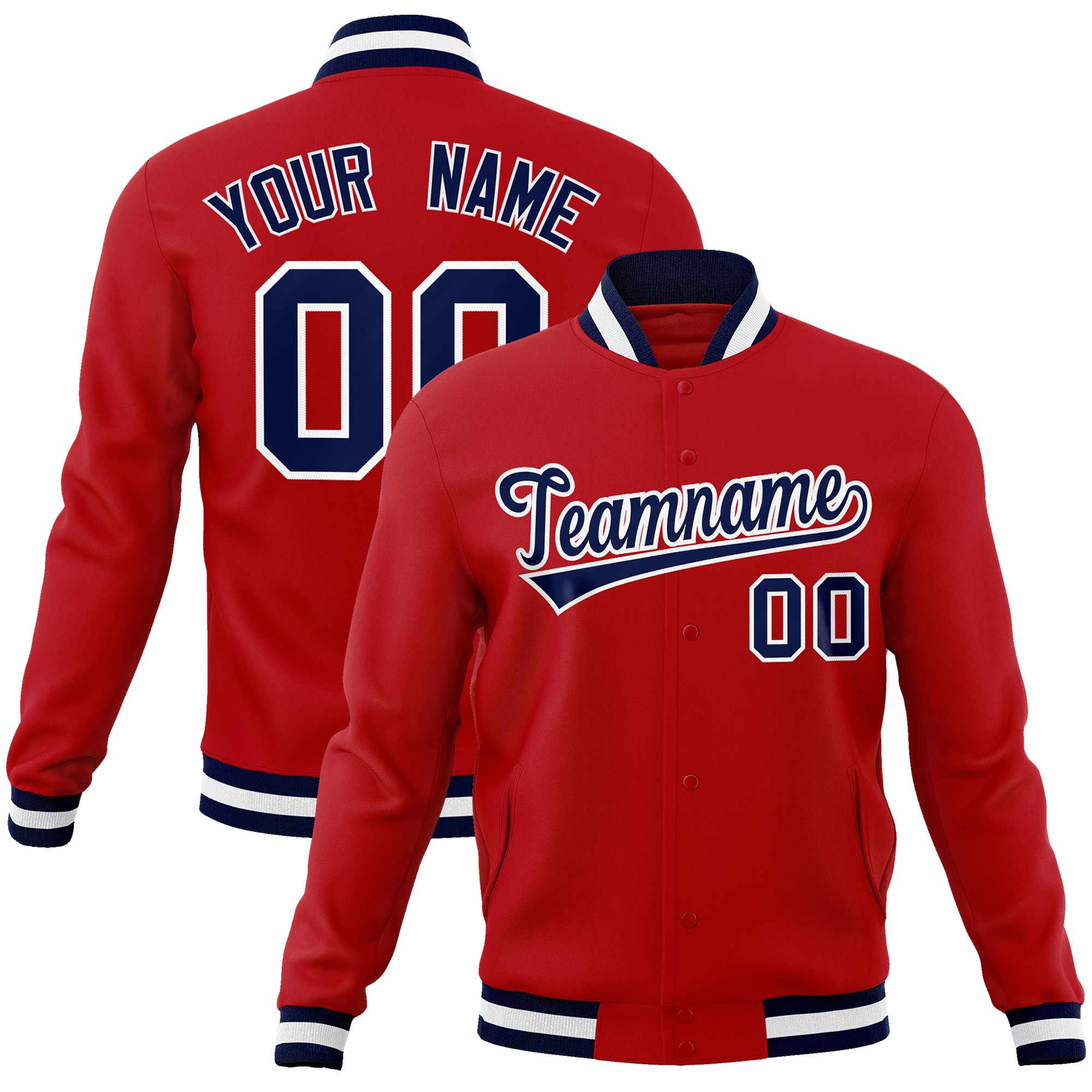Custom Red Navy-White Classic Style Varsity Full-Snap Letterman Jacket | KXKSHOP