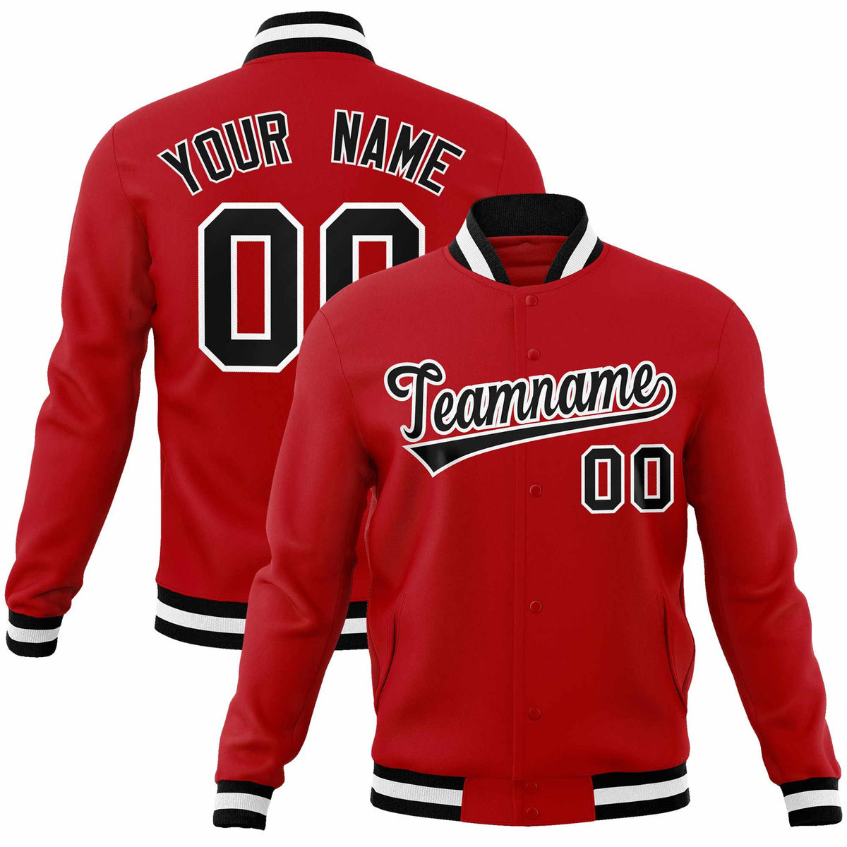 Custom Red Black-White Classic Style Varsity Full-Snap Letterman Jacket | KXKSHOP
